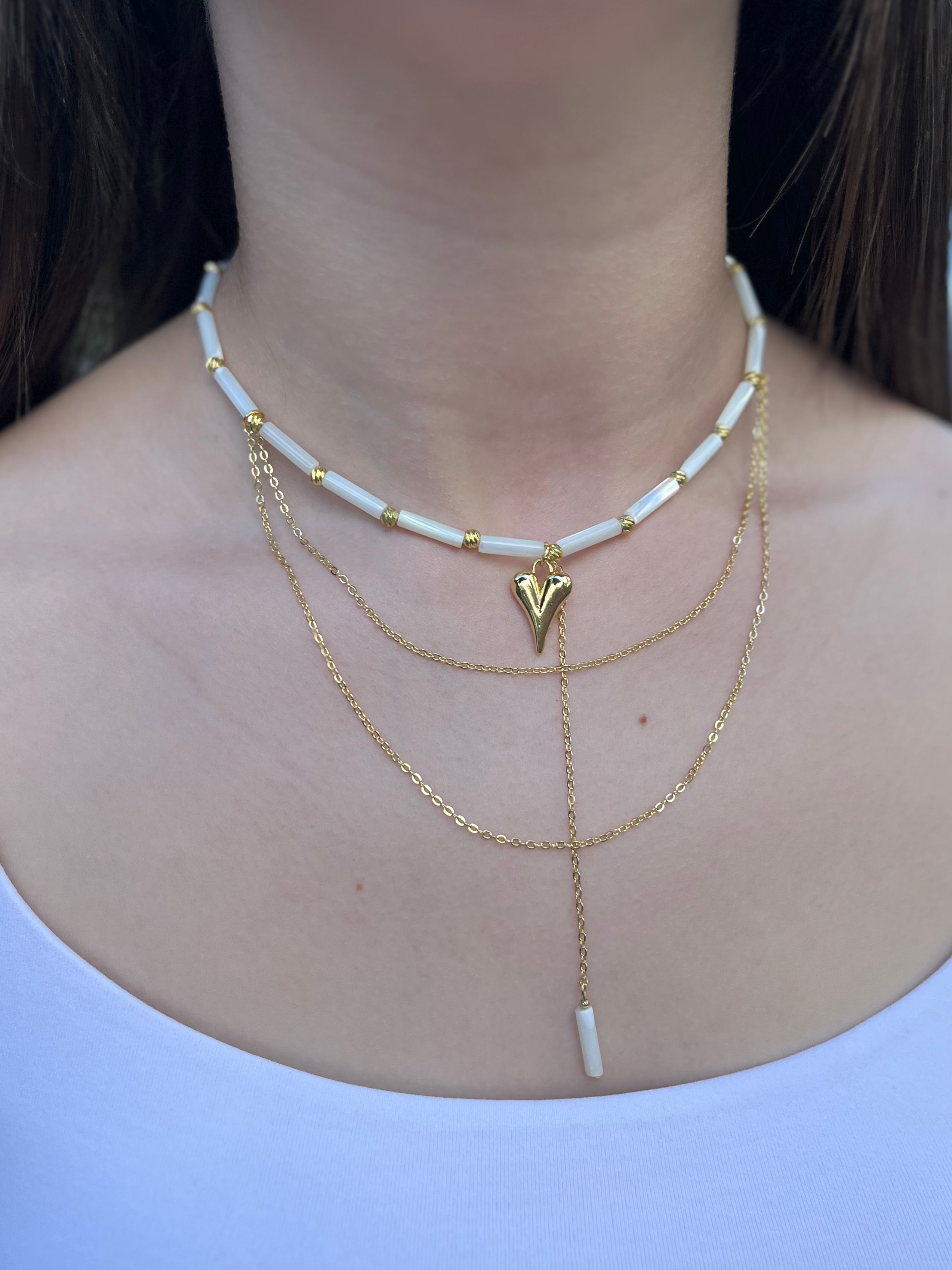 Layered Natural Trochus Shell Heart Necklace, 18K Gold-Plated