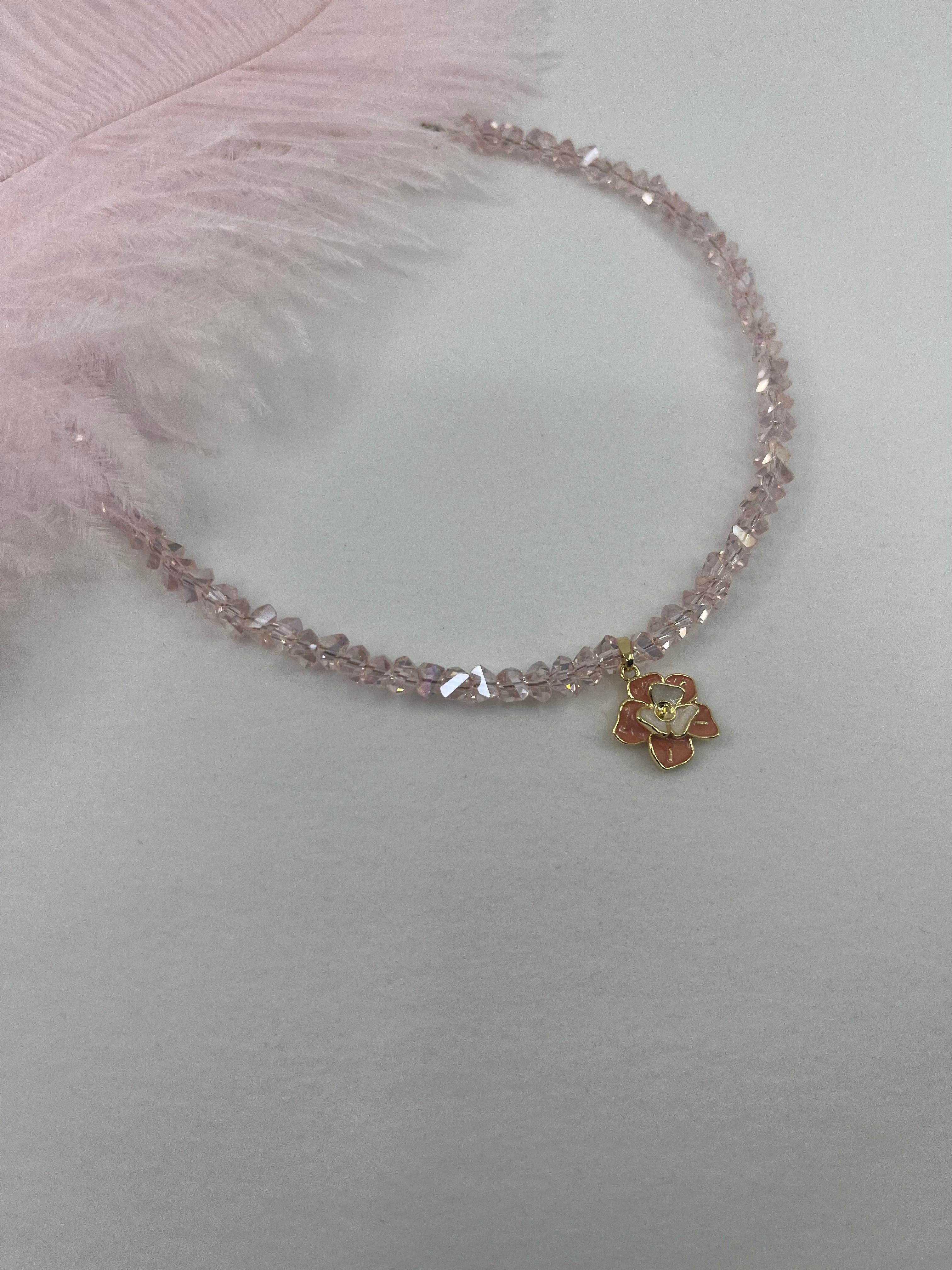 Enamel Flower Crystal Choker Necklace – 18K Gold Plated