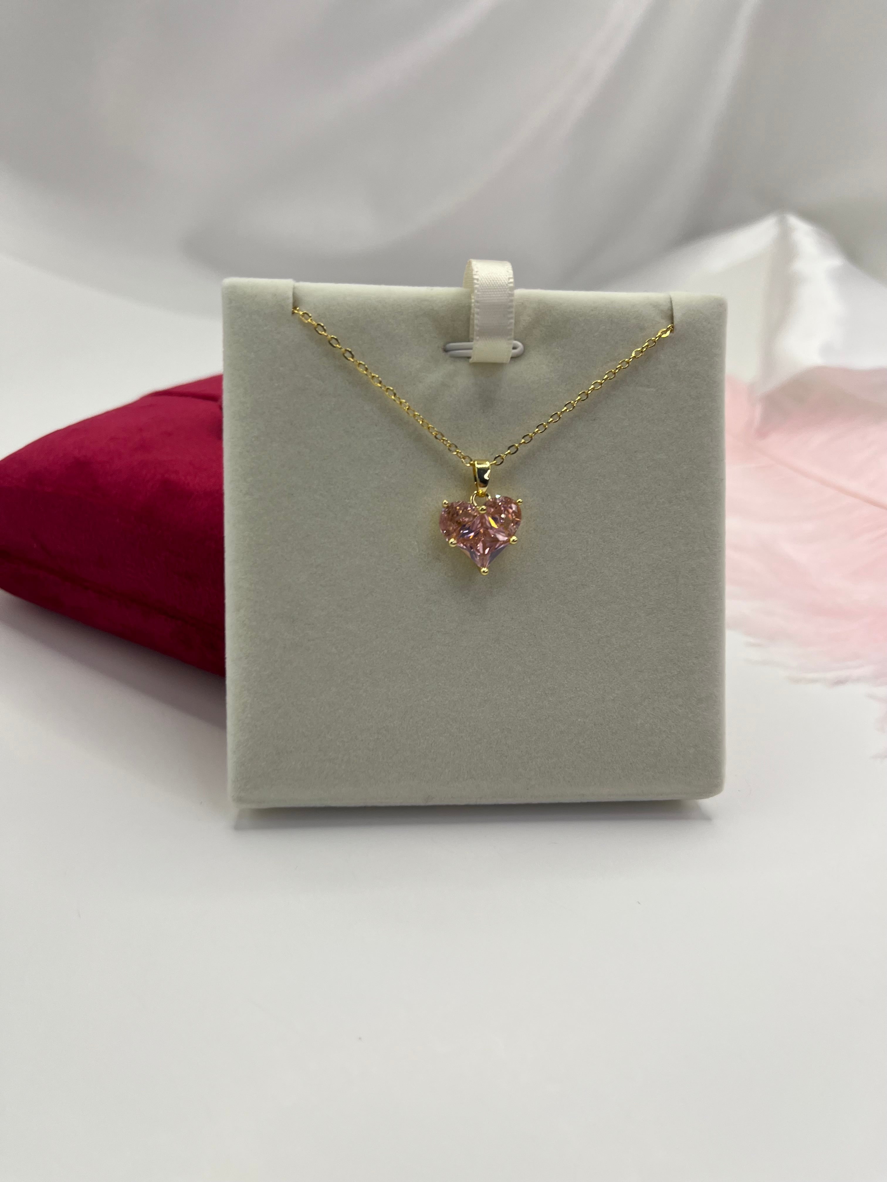 Heart Zirconia Necklace, Real 18K Gold Plated
