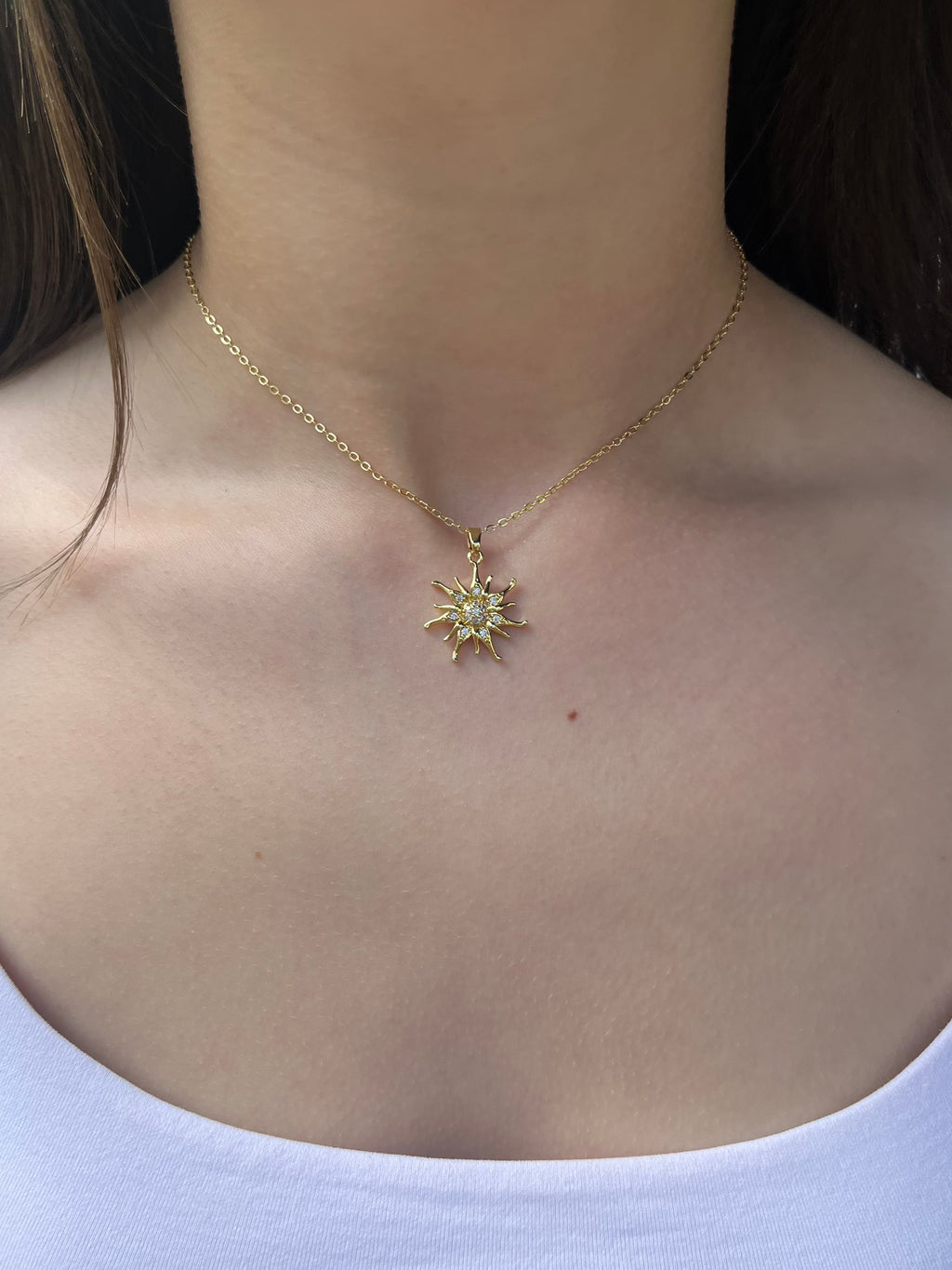 Sun Choker Necklace, Real 18K Gold Plated