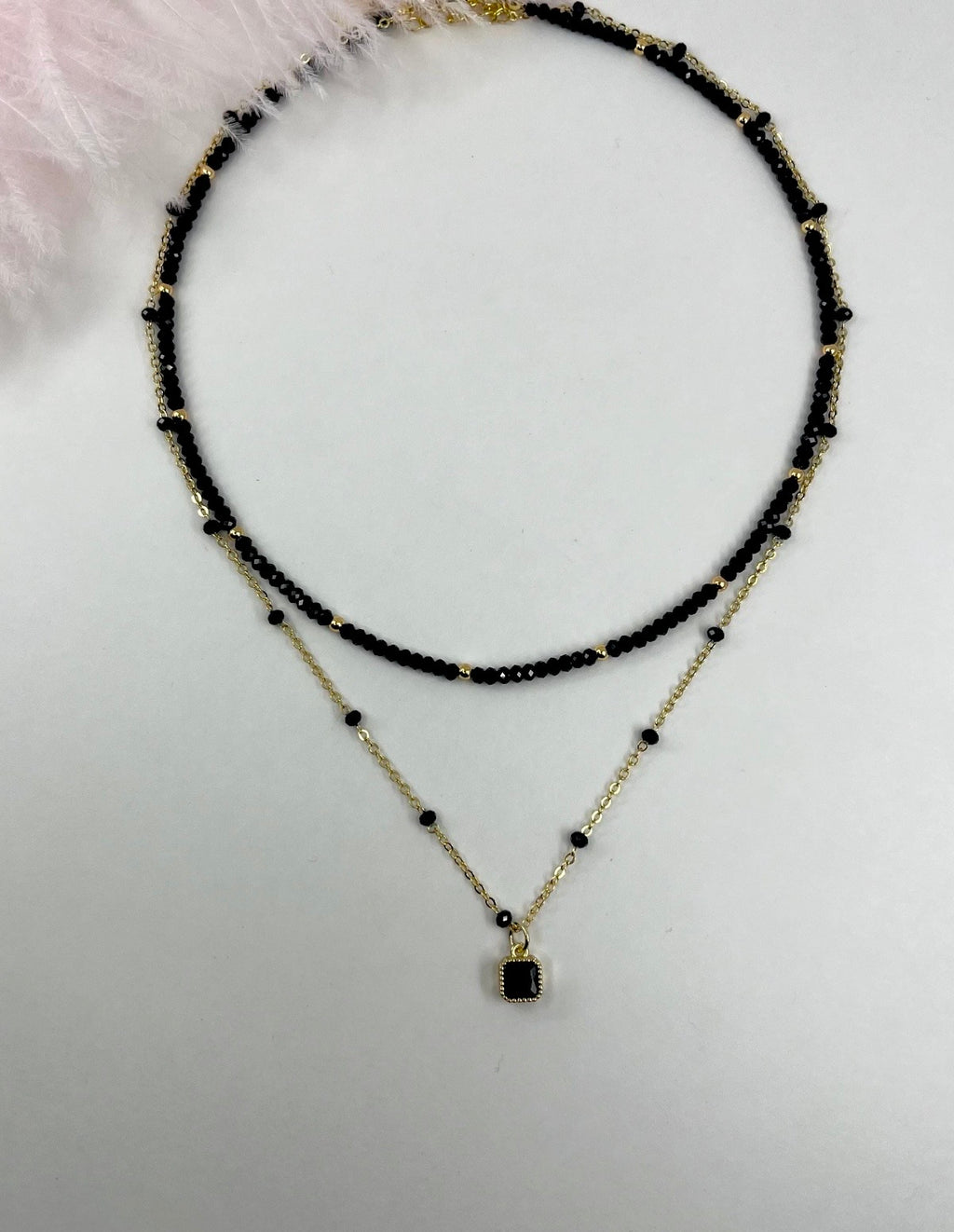 Layered Garnet/ Black spinel necklace , 18K gold clasp