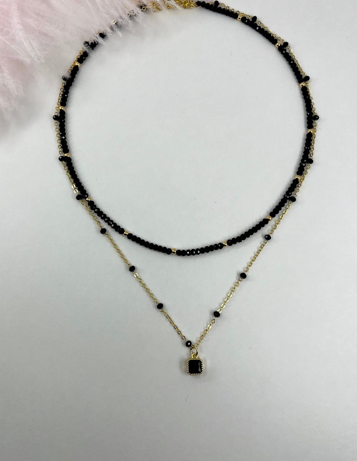 Layered Garnet/ Black spinel necklace , 18K gold clasp