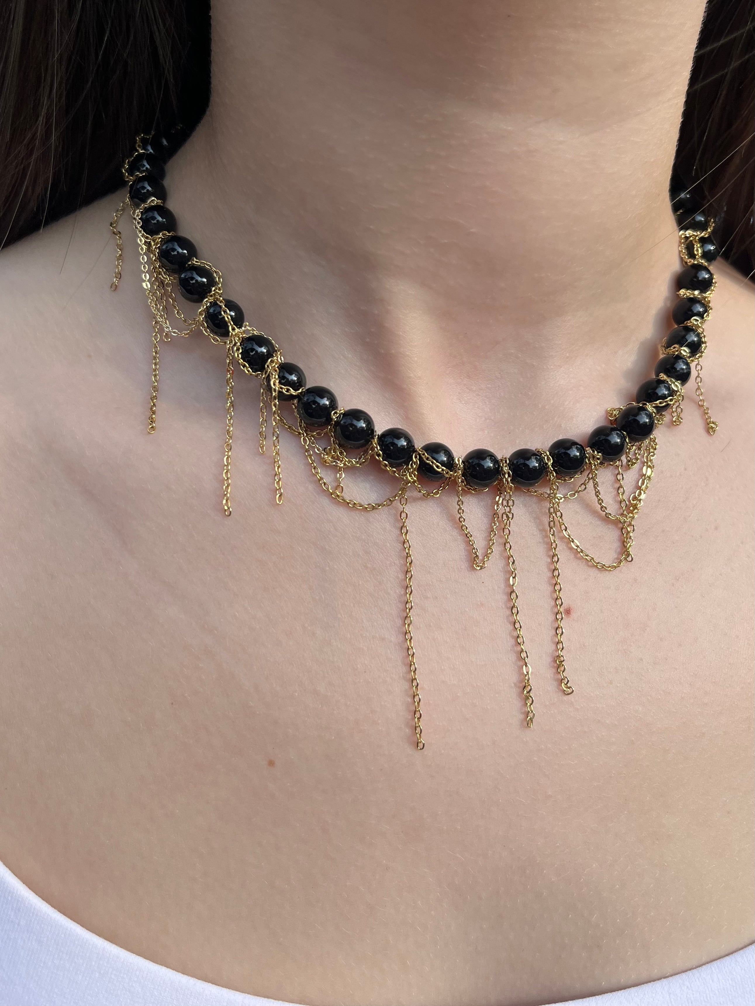 Black Onyx Layered necklace– 18K Gold Plated Chain