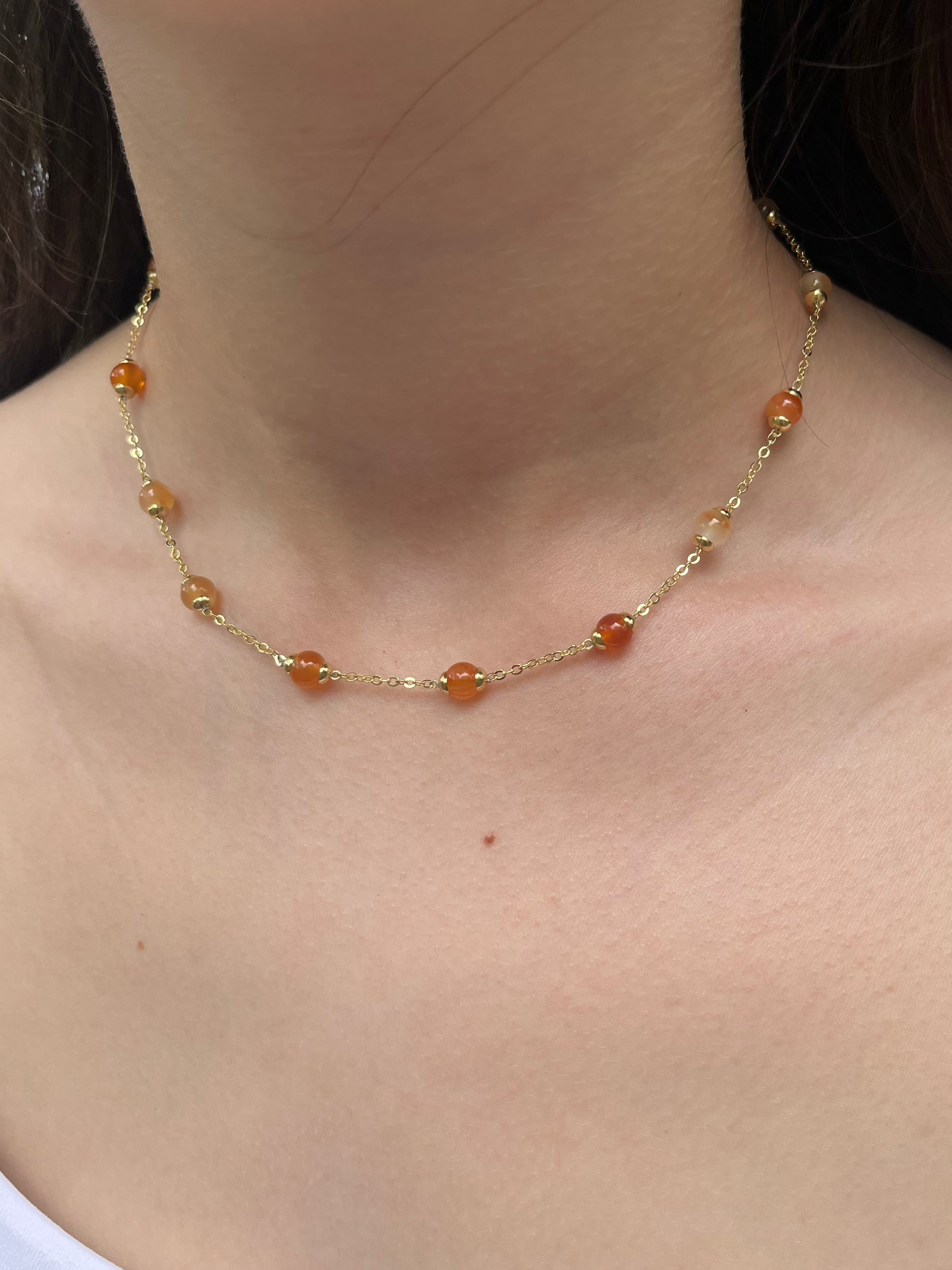 Natural Carnelian Necklace with 18K Gold chain