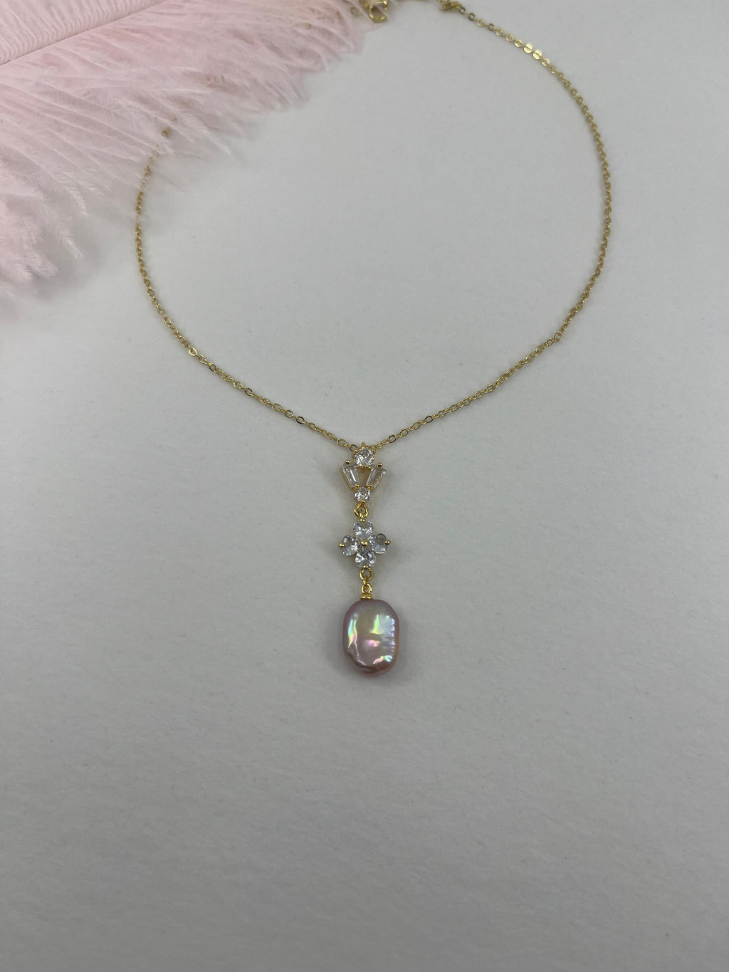 Baroque Pearl and zirconia Y-Necklace, 18k gold plated