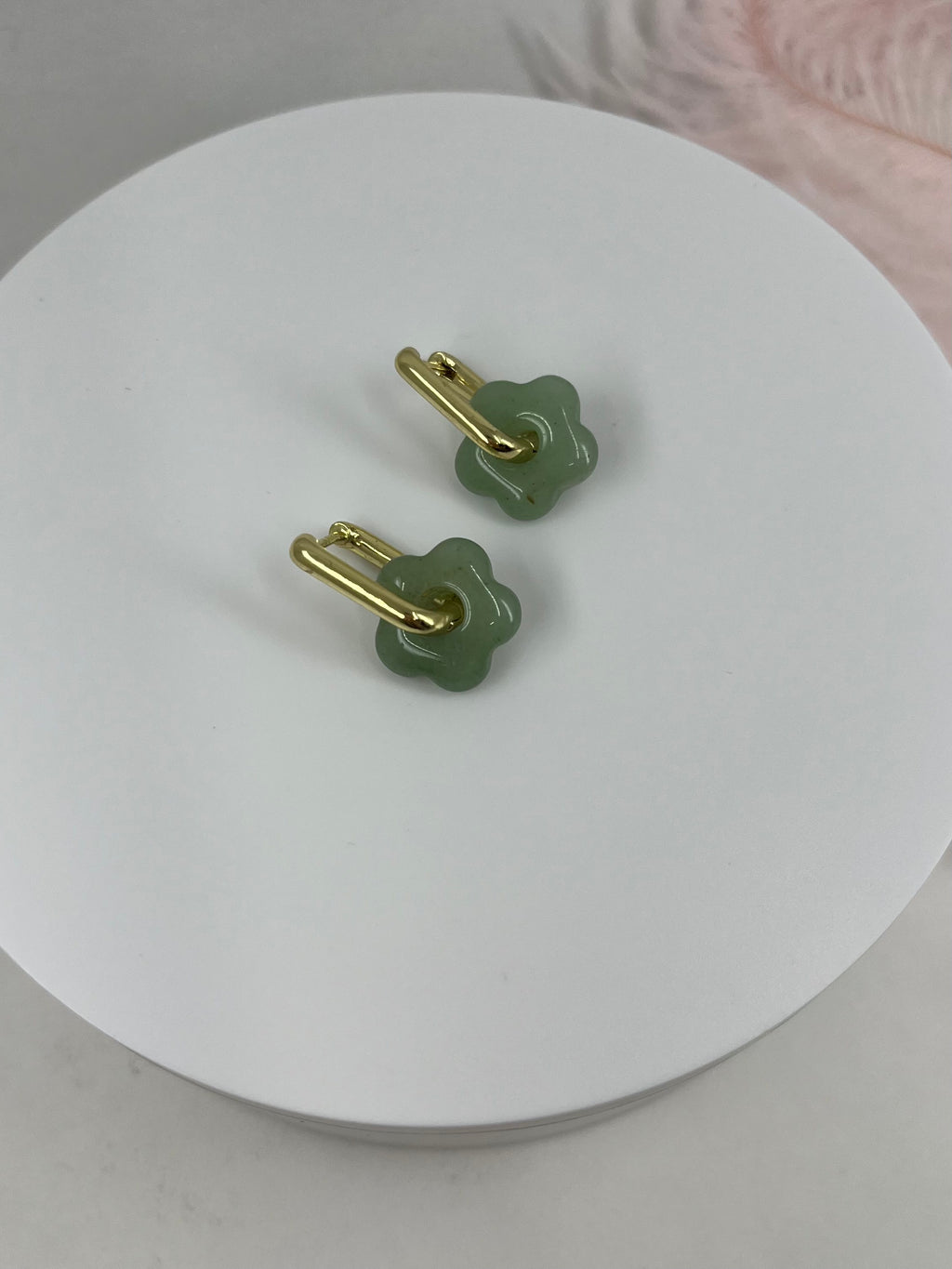 Aventurine flower Earrings and Necklace, 18K Gold Plated