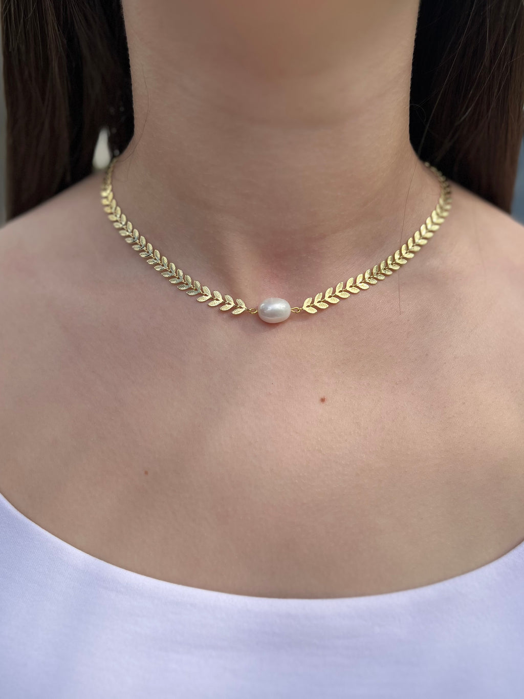 18K Gold Chain choker with natural pearl