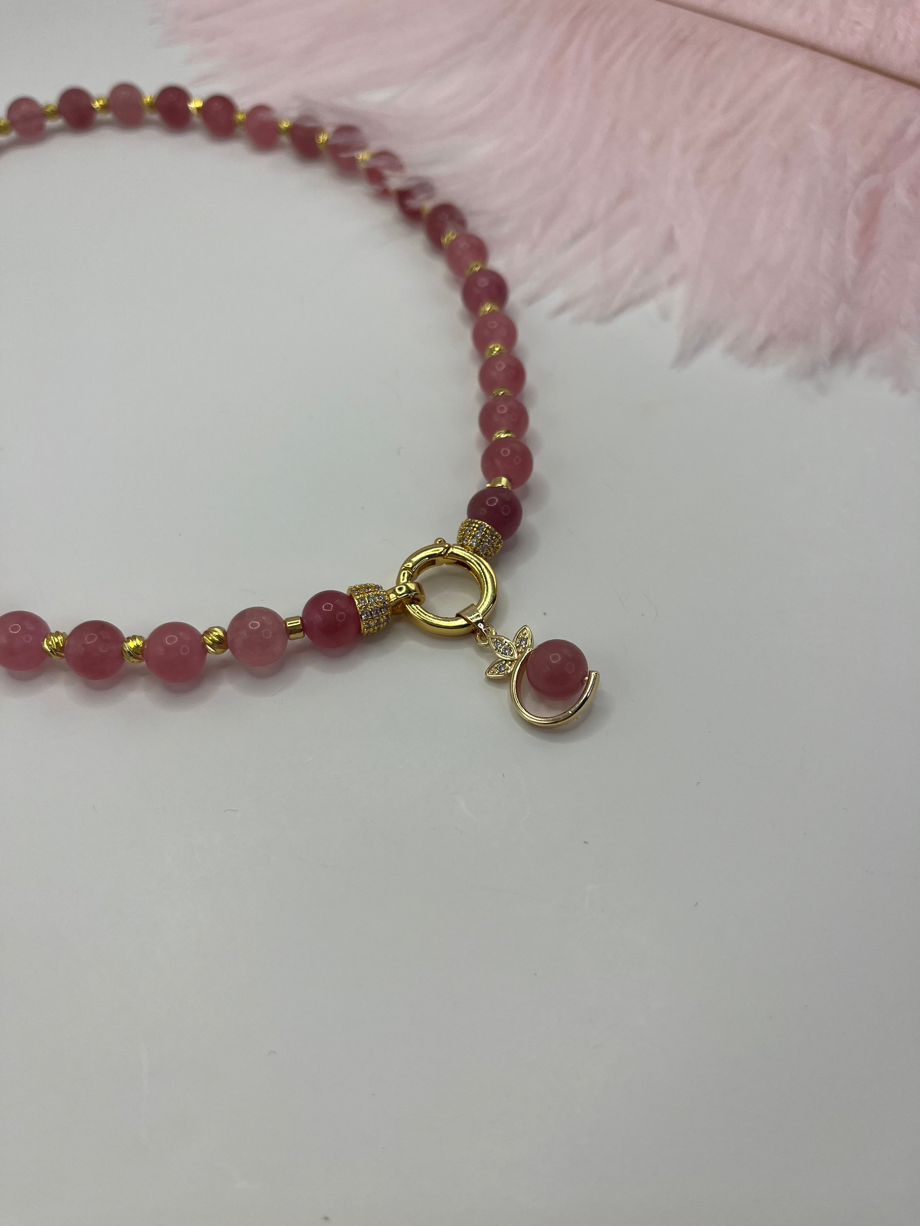 Strawberry Quartz Necklace with pendant: 18K Gold Plated Pendant