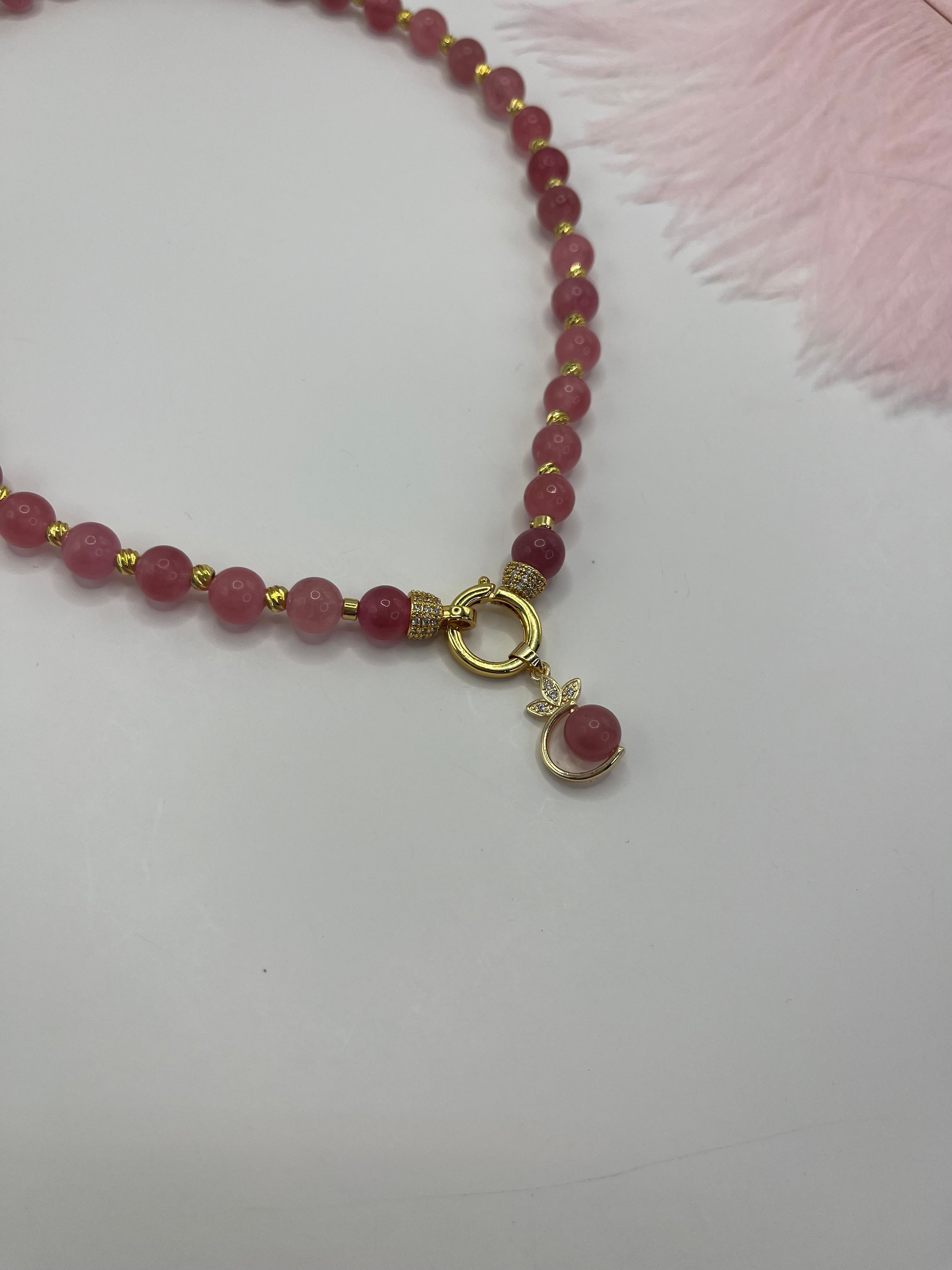 Strawberry Quartz Necklace with pendant: 18K Gold Plated Pendant