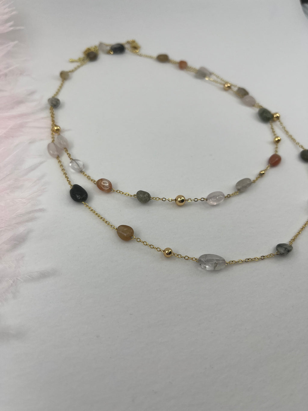 Layered Rutilated Quartz Necklace: 18K Gold Plated Chain
