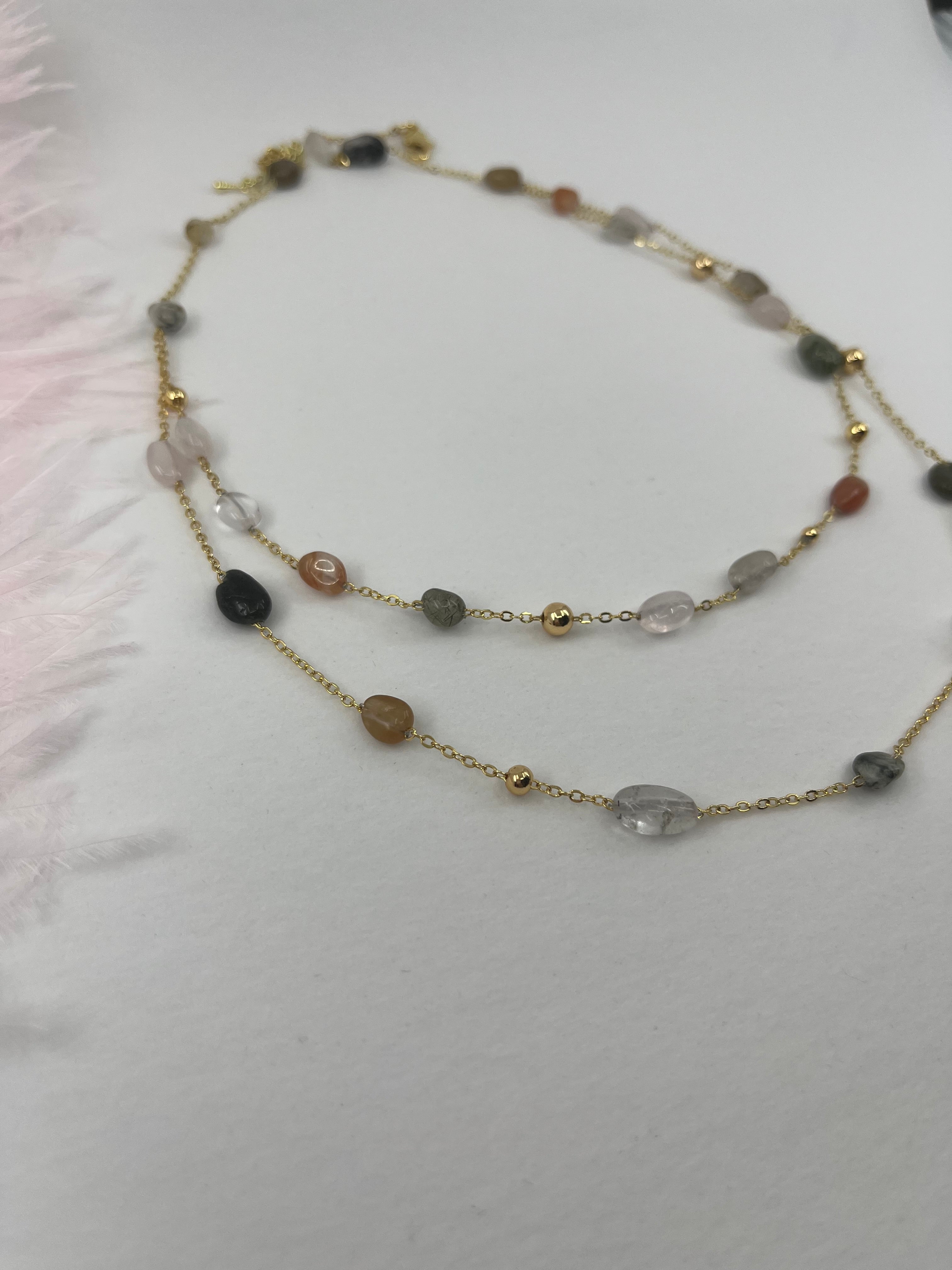 Layered Rutilated Quartz Necklace: 18K Gold Plated Chain