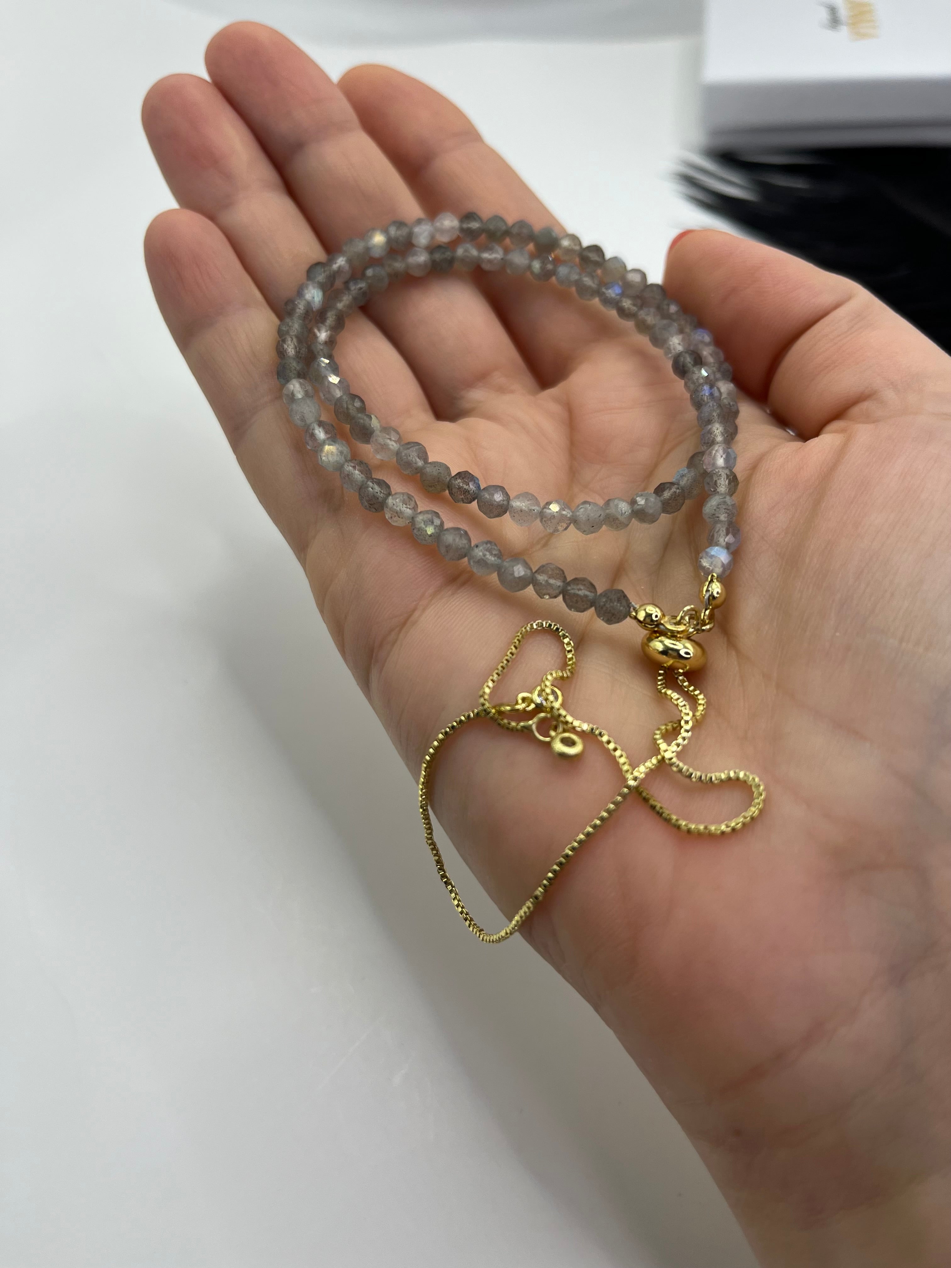 Labradorite Slider Y-Necklace, 18k gold plated
