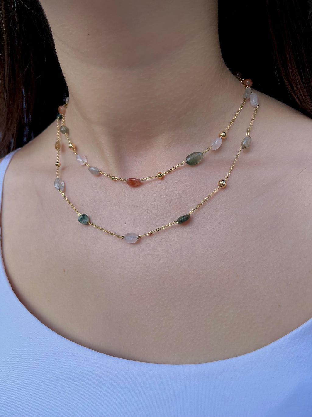 Layered Rutilated Quartz Necklace: 18K Gold Plated Chain