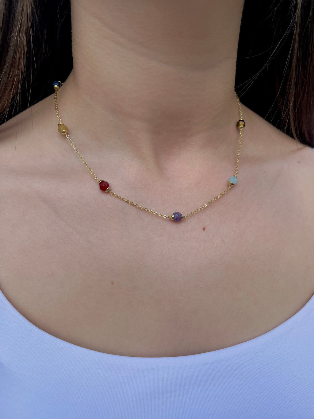 Chakra natural gemstone Necklace: tiger eye, quartz, amethyst, agate, amazonite, sodalite