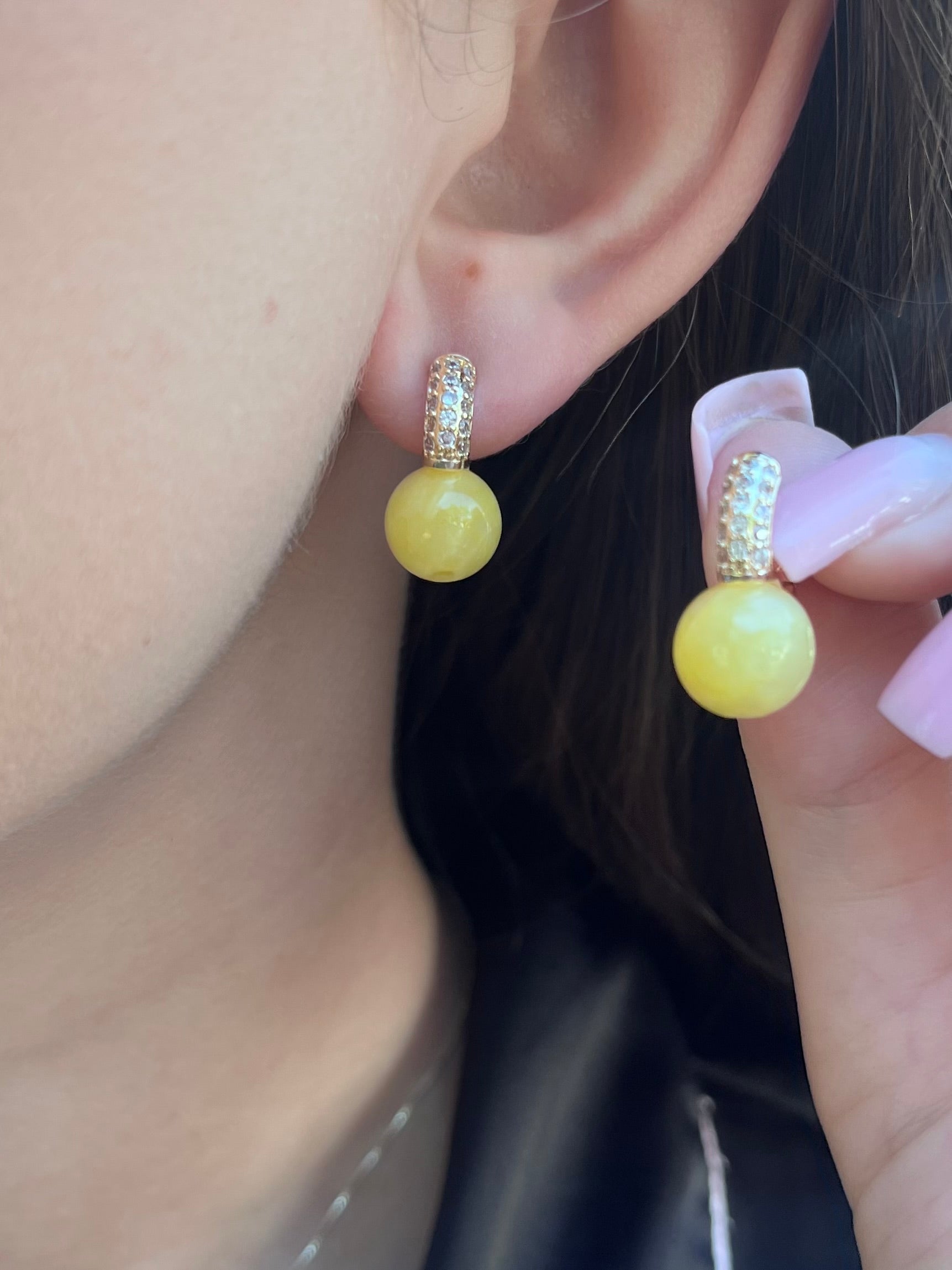 Natural yellow Jade Gold Zirconia Earrings