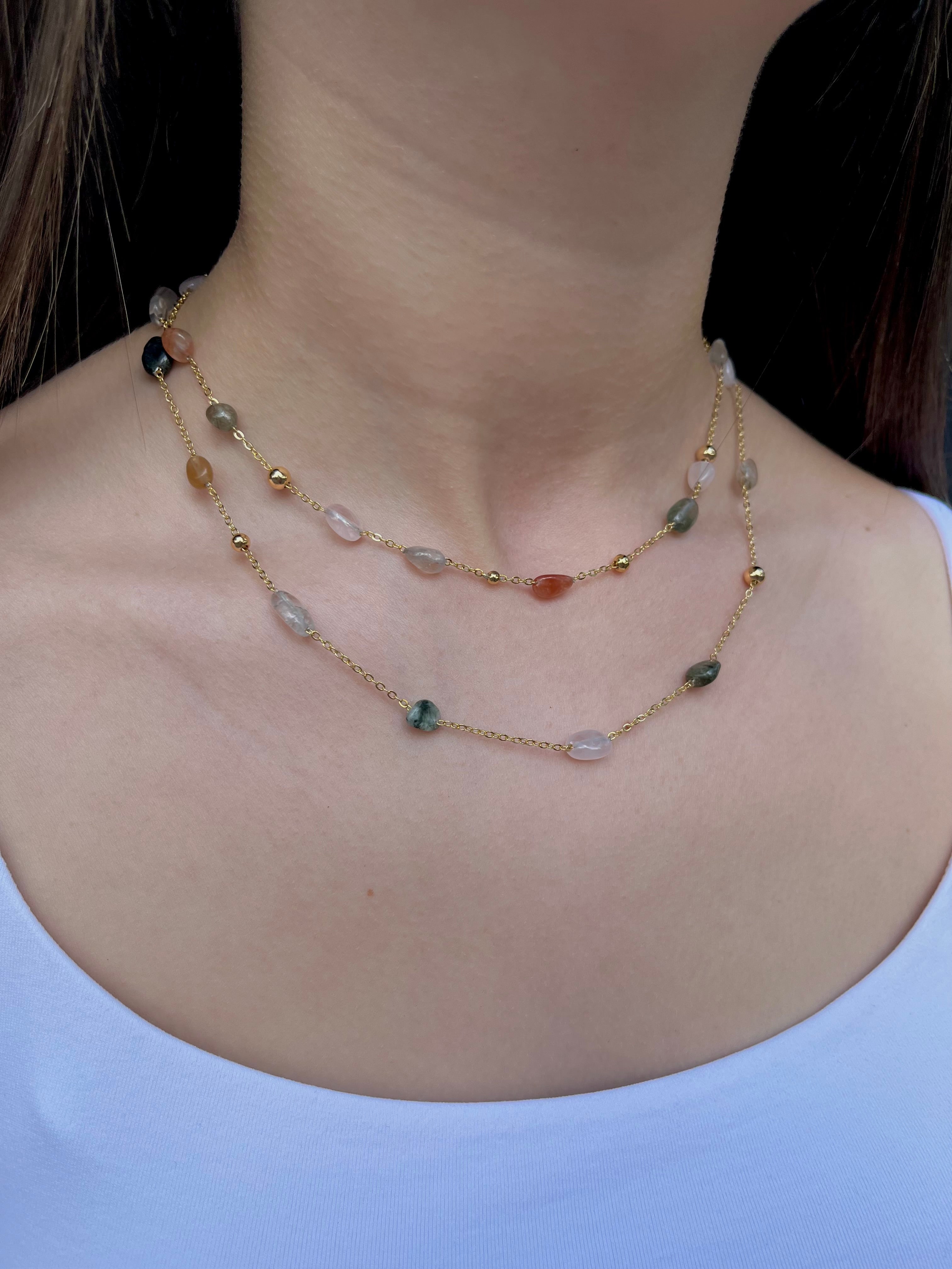 Layered Rutilated Quartz Necklace: 18K Gold Plated Chain
