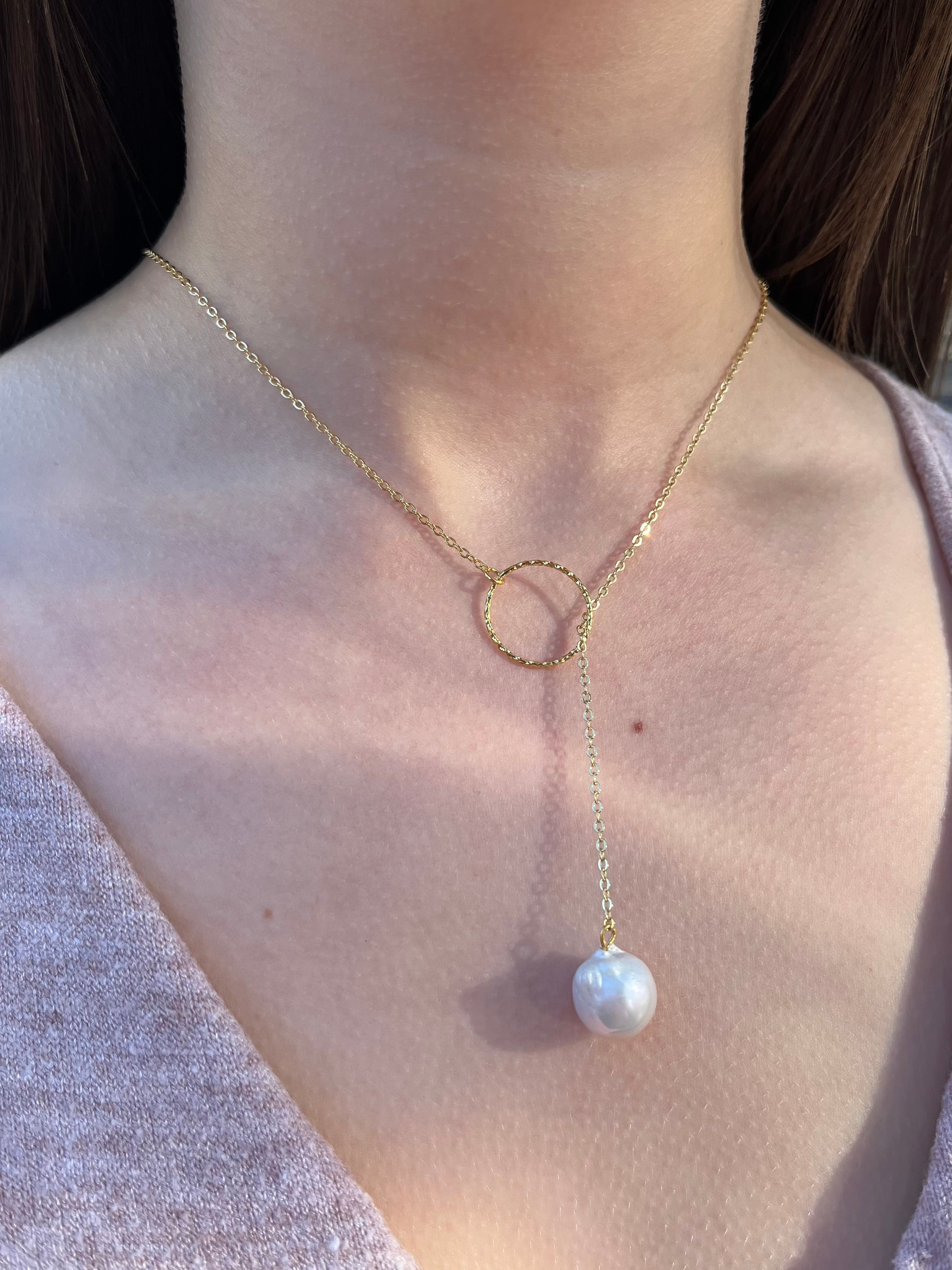 Baroque Pearl Y-Necklace, 18k gold plated