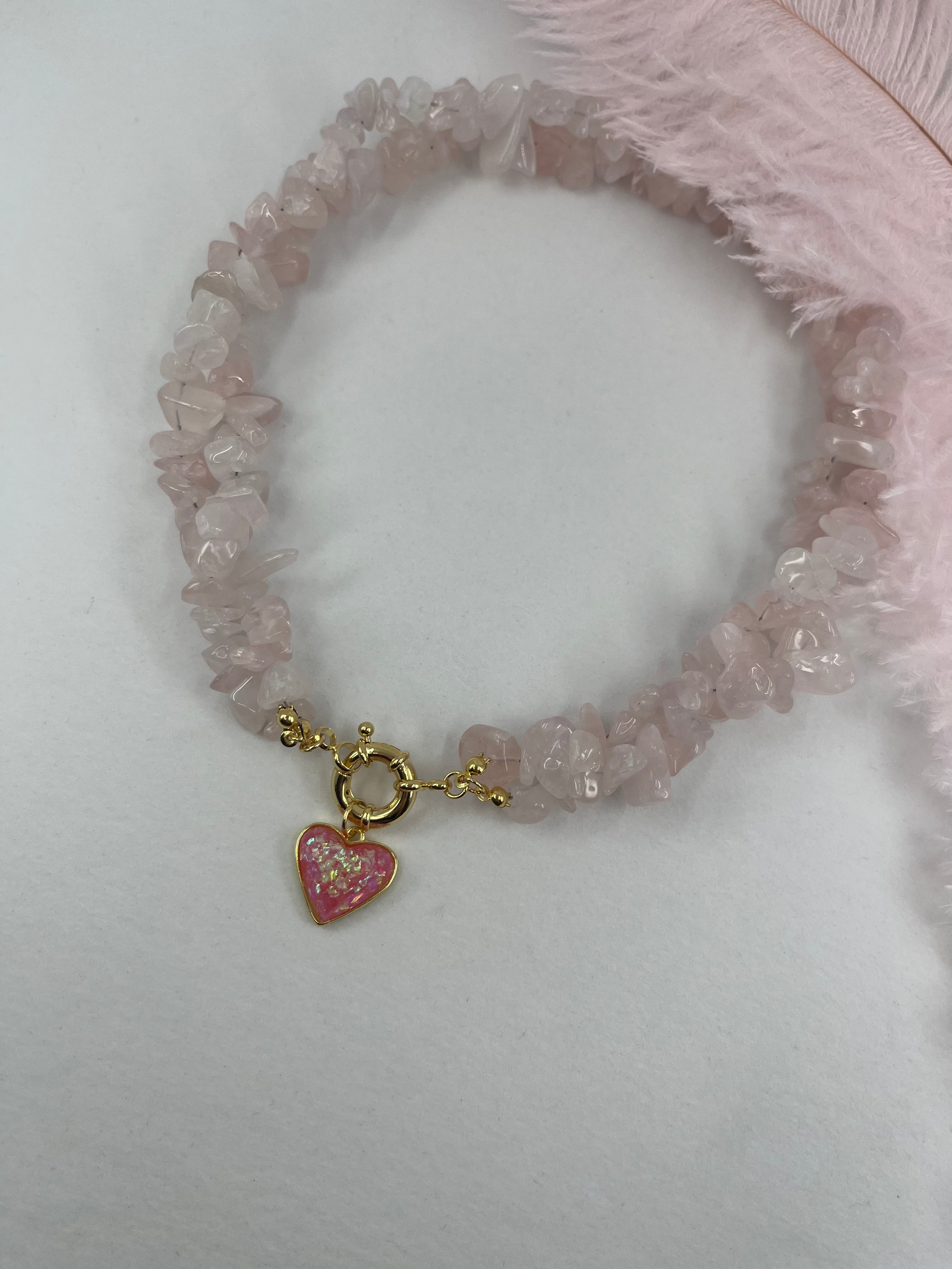 Natural Quartz Necklace with 18k gold Heart pendant