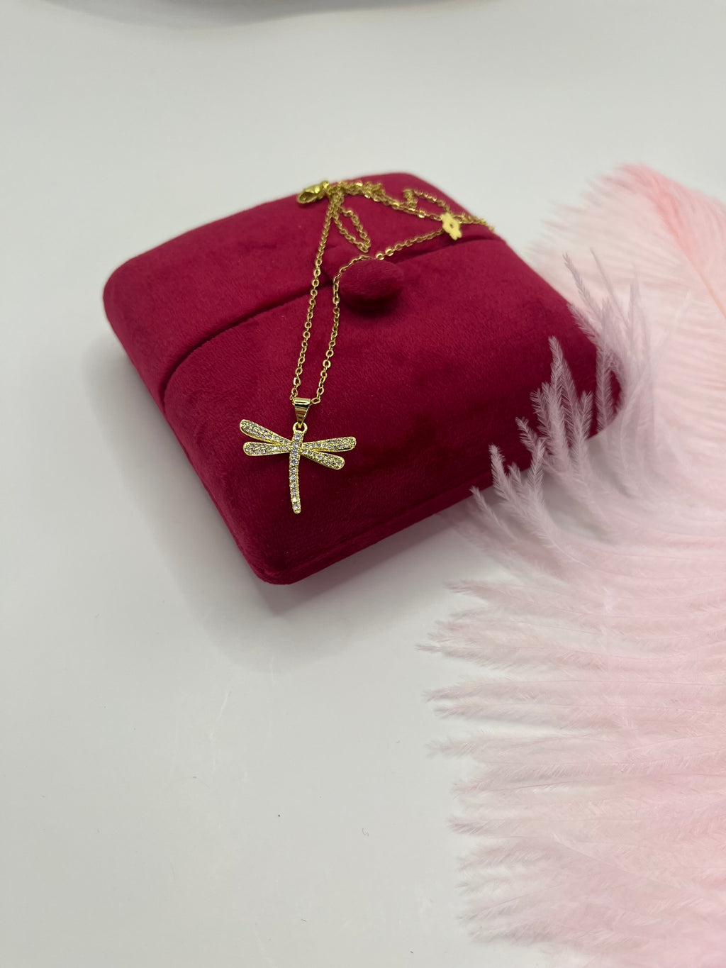 Dragonfly Necklace, pendant  Real 18K Gold Plated