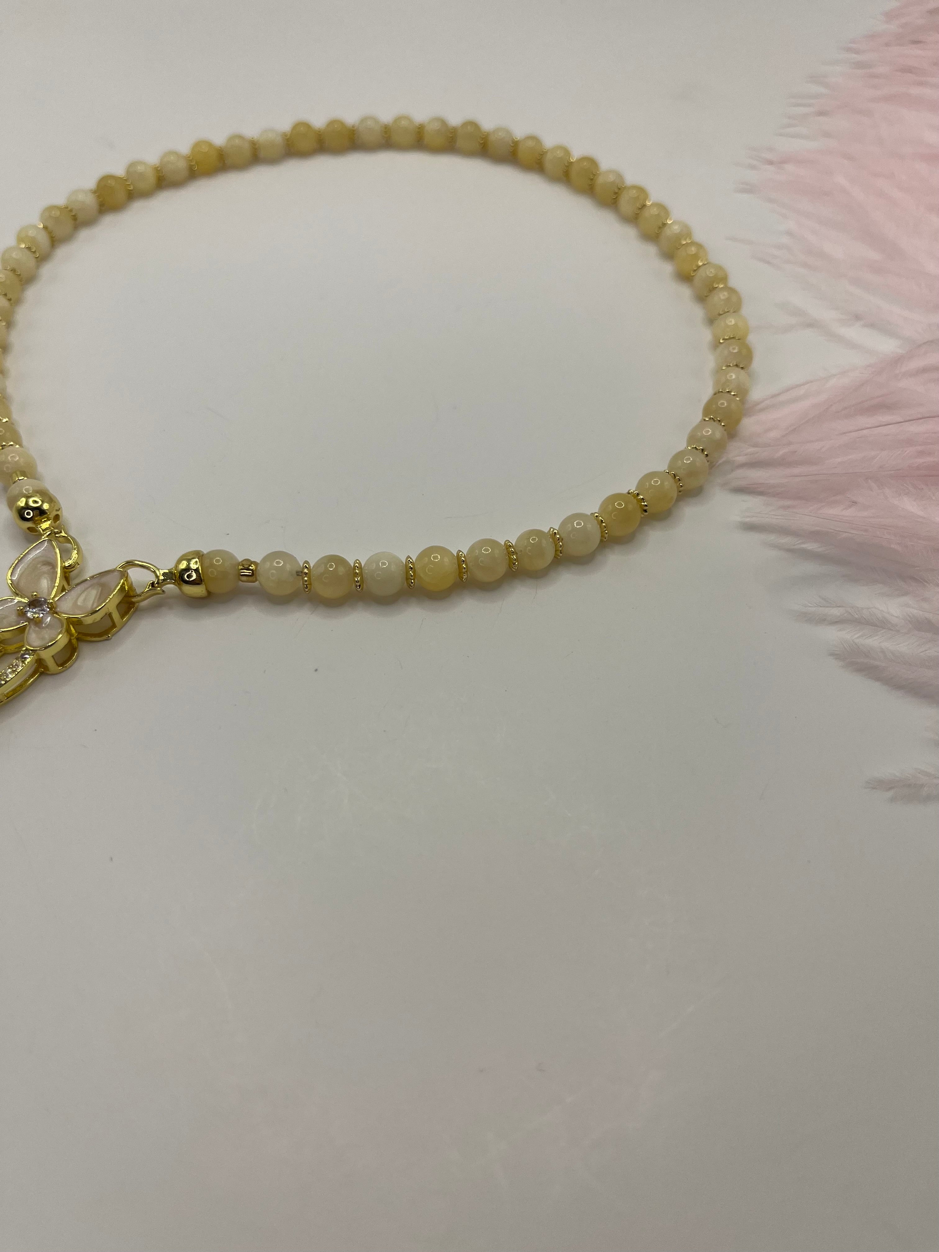 Topaz Jade Choker Necklace : 18K Gold Plated Zirconia Butterfly Clasp