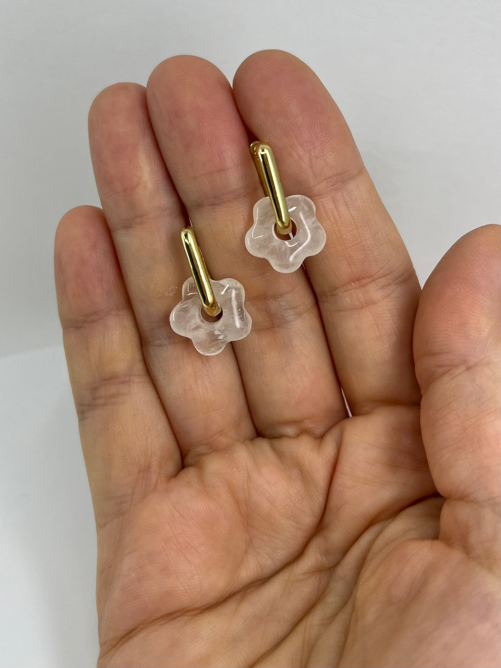 Clear Quartz flower Earrings,18K Gold Plated