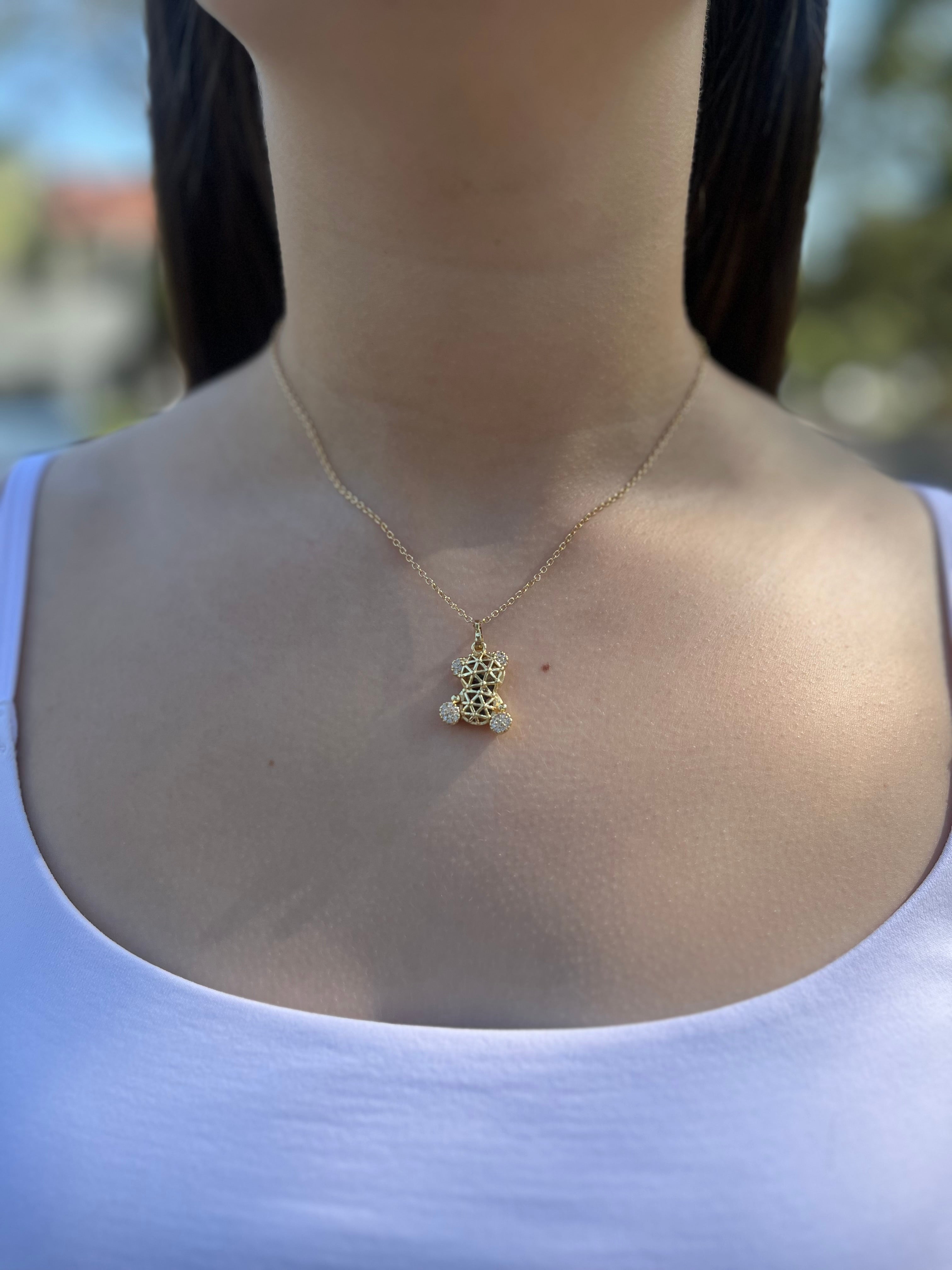 Teddy Bear Necklace, pendant  Real 16K Gold Plated