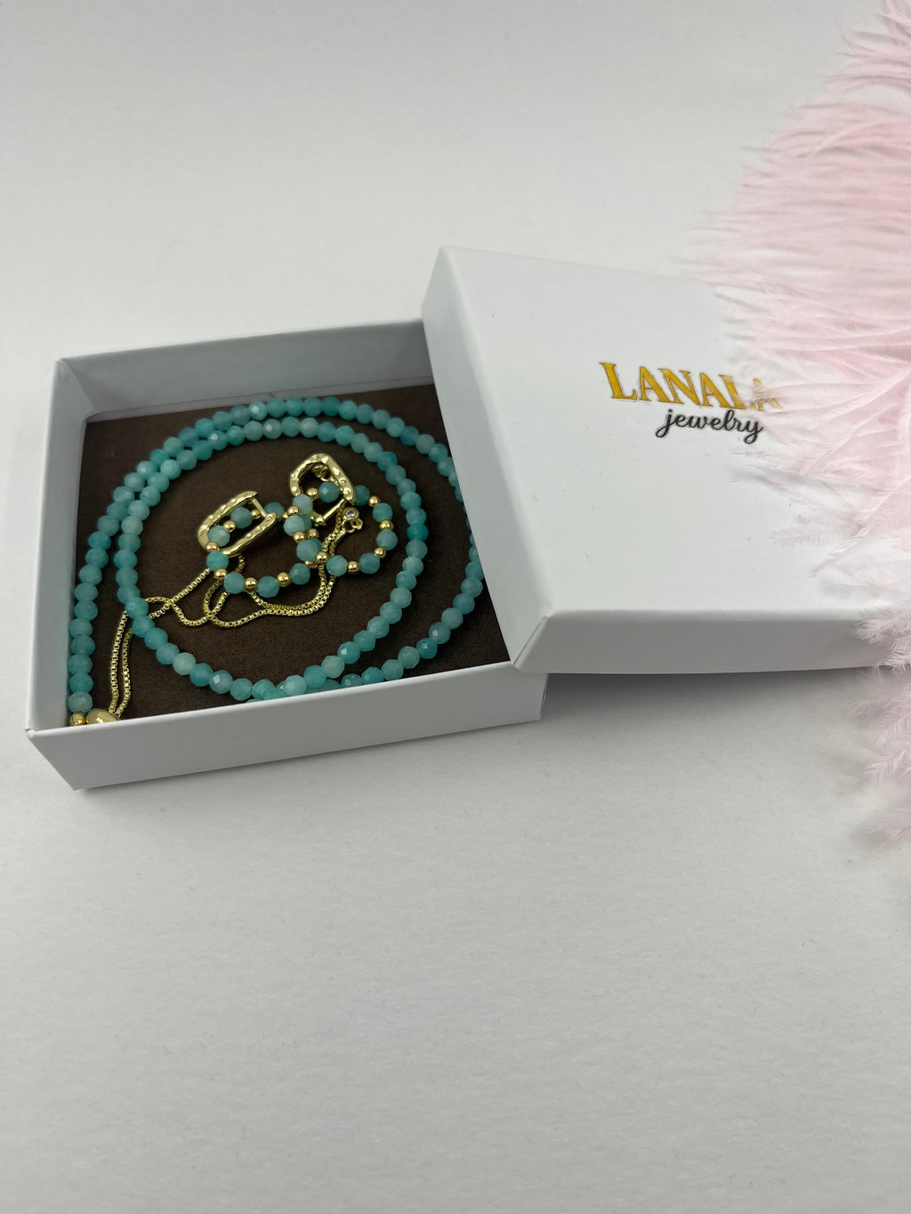 Set: Natural Amazonite Y-Necklace & Earrings