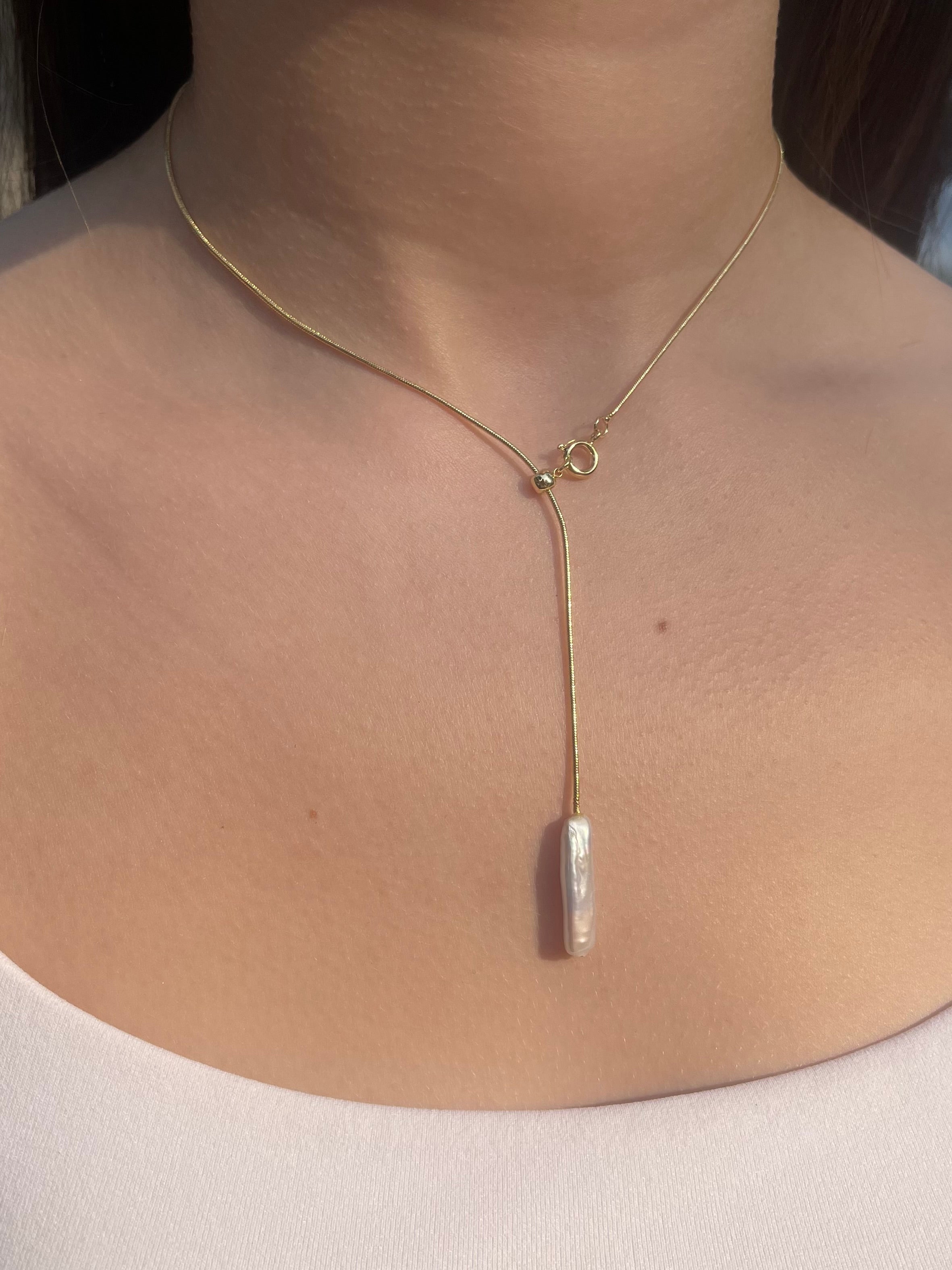 Baroque Pearl Y-Necklace, 18k gold plated
