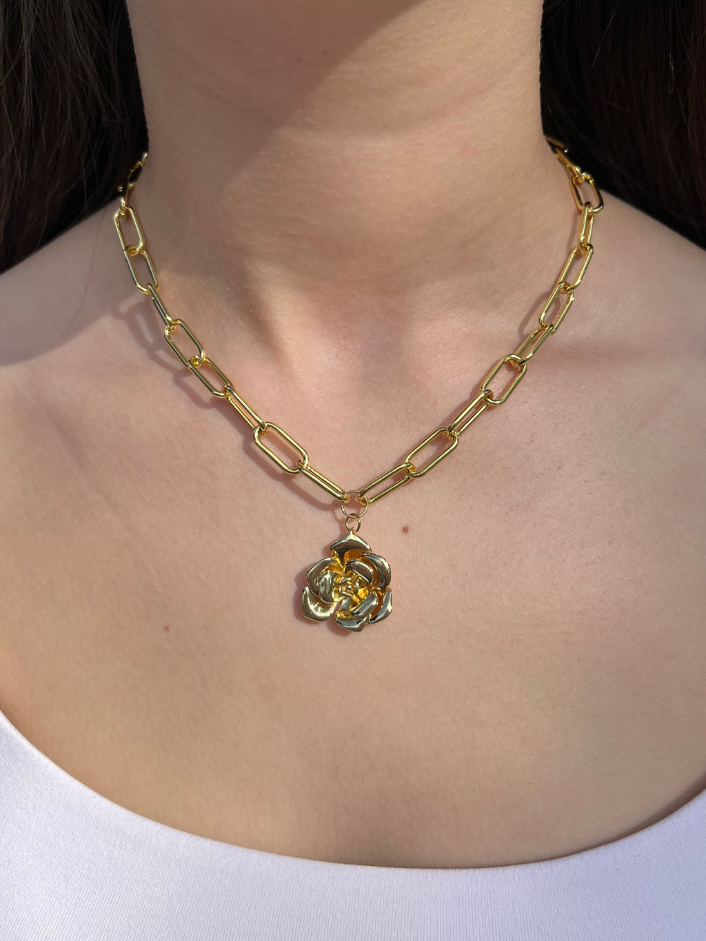 18K Gold Chunky Chain Necklace with rose