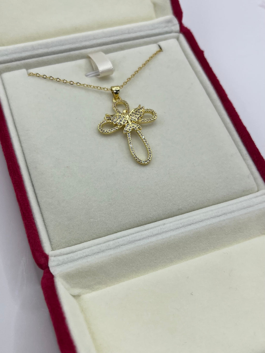 Cross with bird Necklace, Real 18K Gold Plated