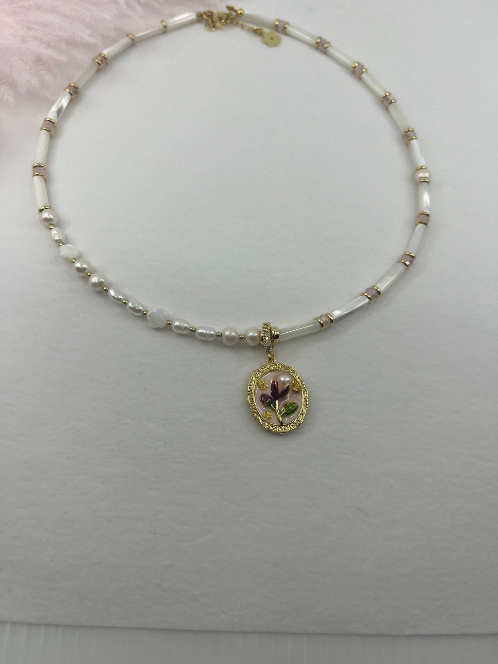 Natural Pearl and Trochus Shell Pendant Necklace, 18K Gold-Plated