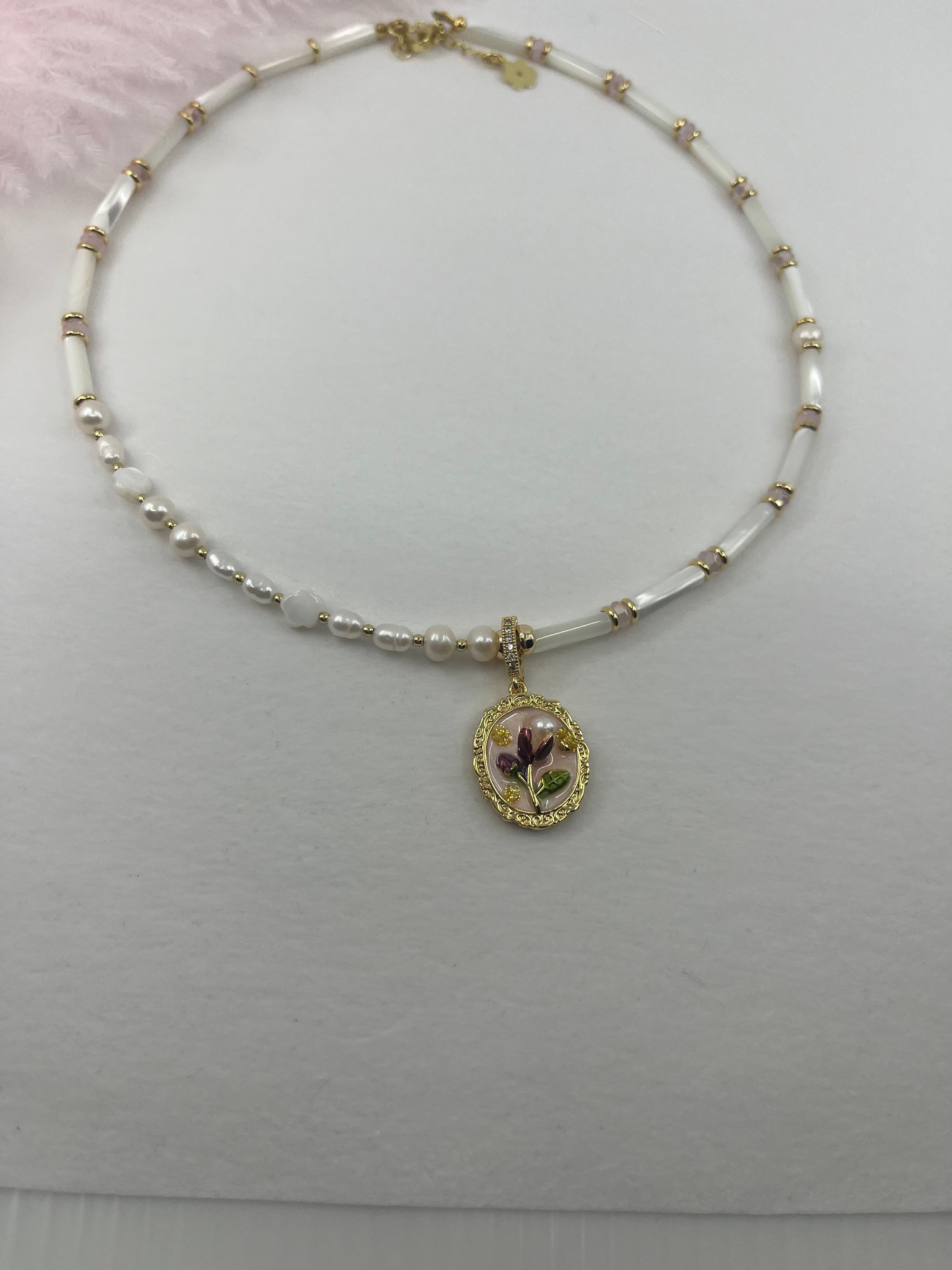 Natural Pearl and Trochus Shell Pendant Necklace, 18K Gold-Plated