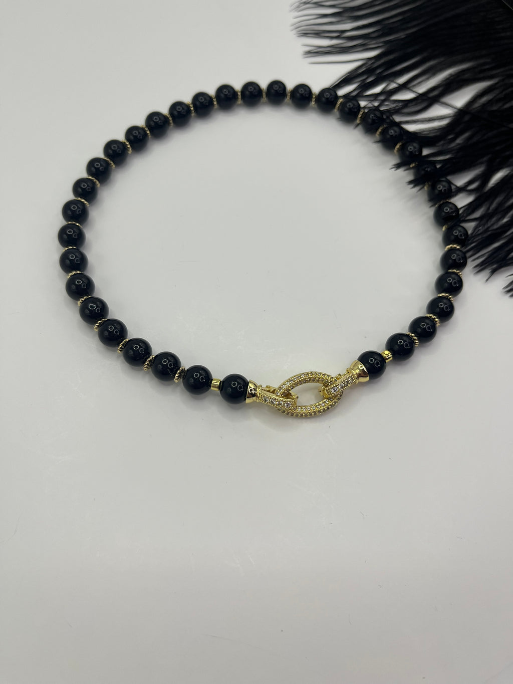 Black Onyx Choker – 18K Gold Plated Zirconia Clasp