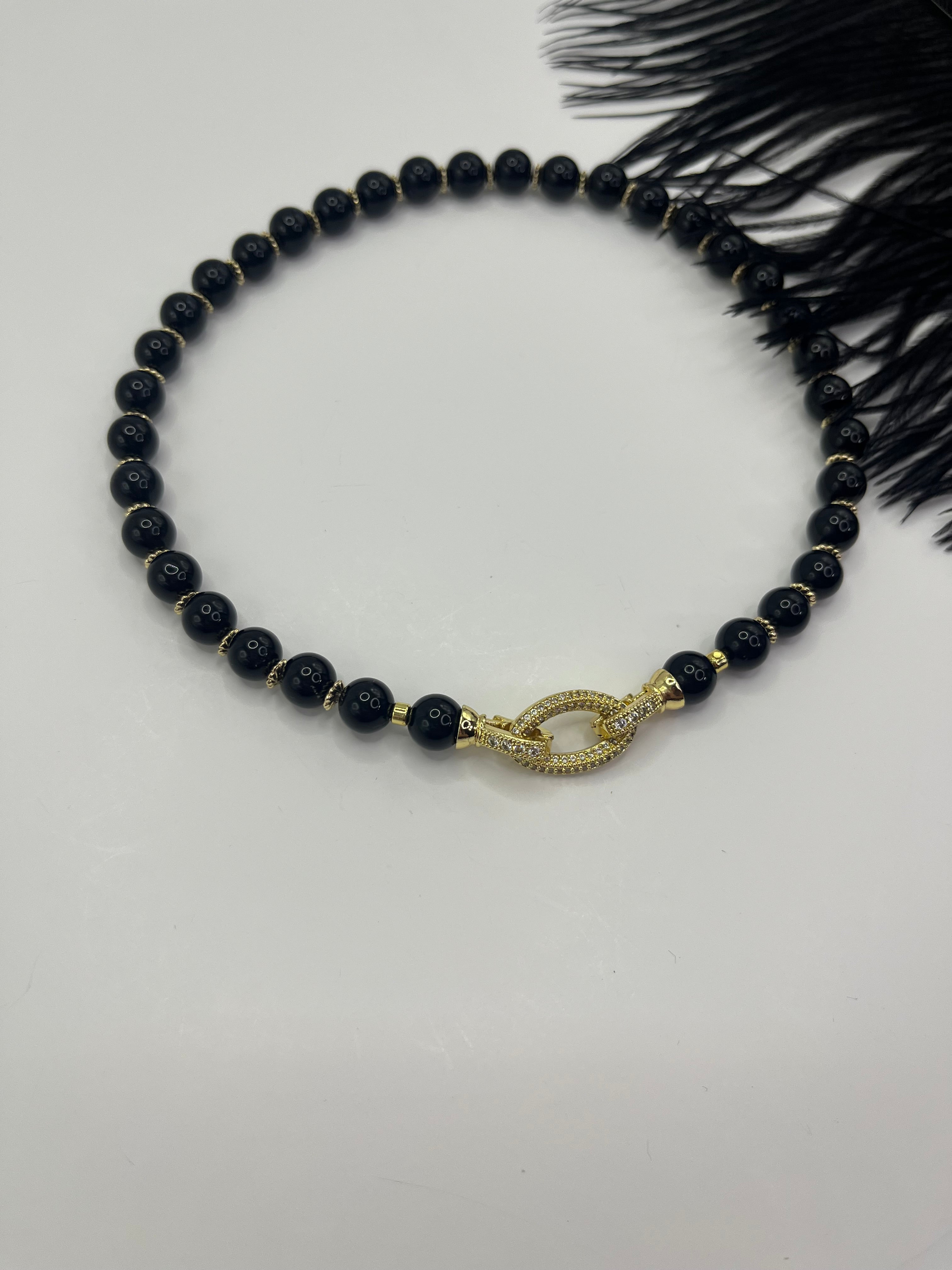 Black Onyx Choker – 18K Gold Plated Zirconia Clasp