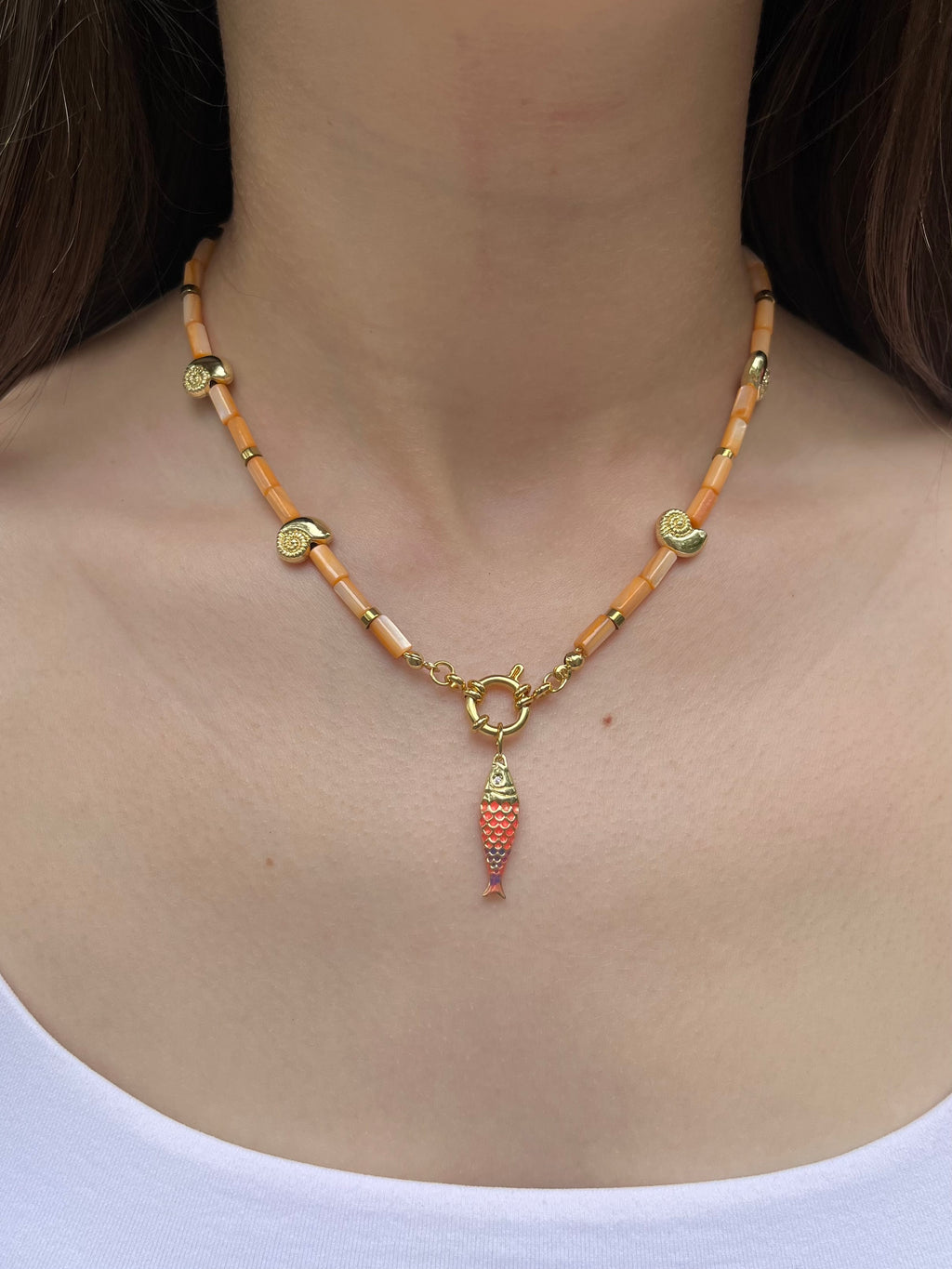 Natural Shell Necklace with Conch/Star/Fish Charm, 18K Gold Plated
