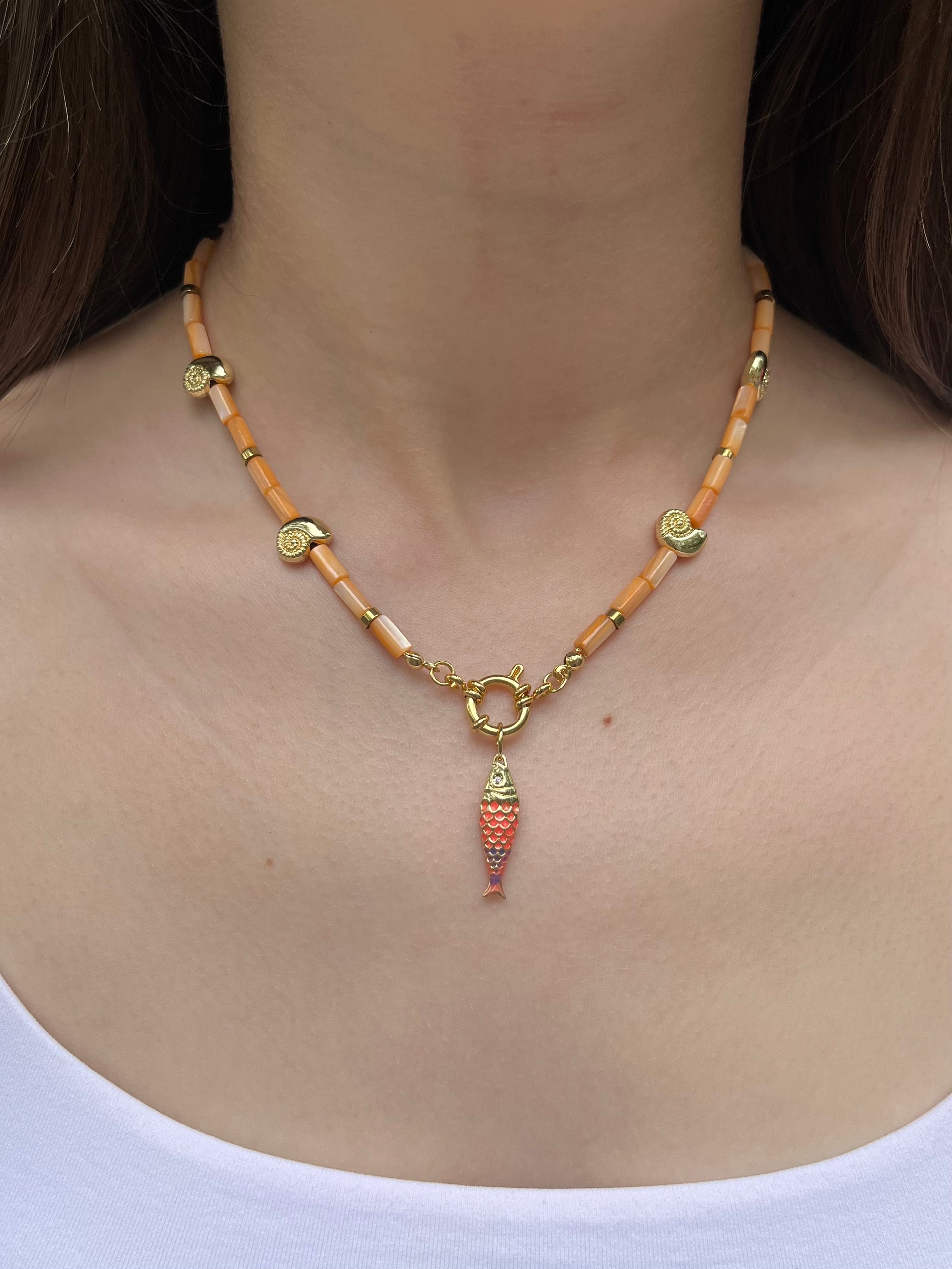 Natural Shell Necklace with Conch/Star/Fish Charm, 18K Gold Plated