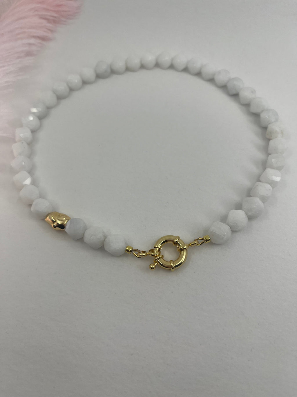 Natural White Jade Necklace with Gold Accent