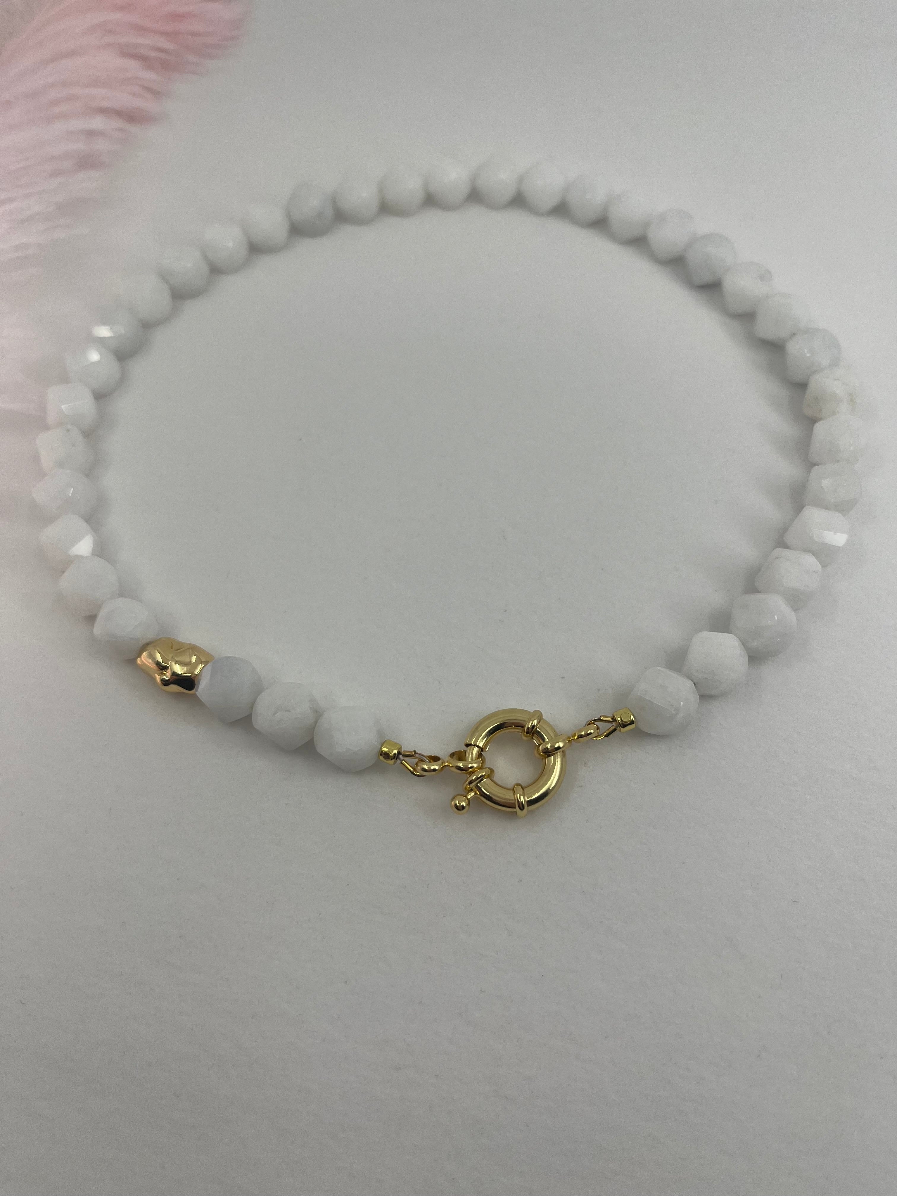 Natural White Jade Necklace with Gold Accent