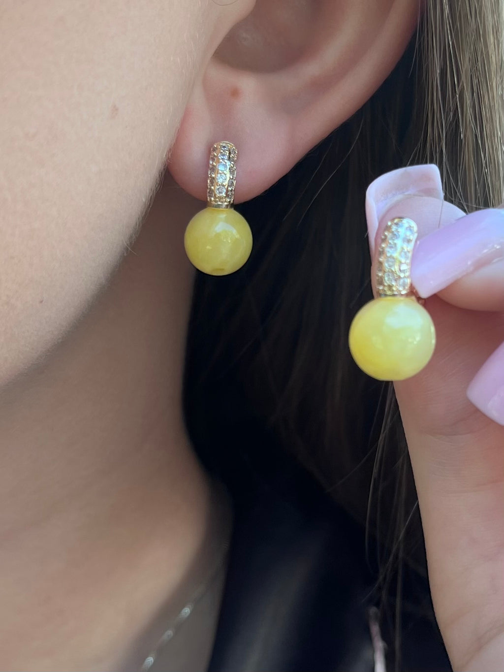 Natural yellow Jade Gold Zirconia Earrings