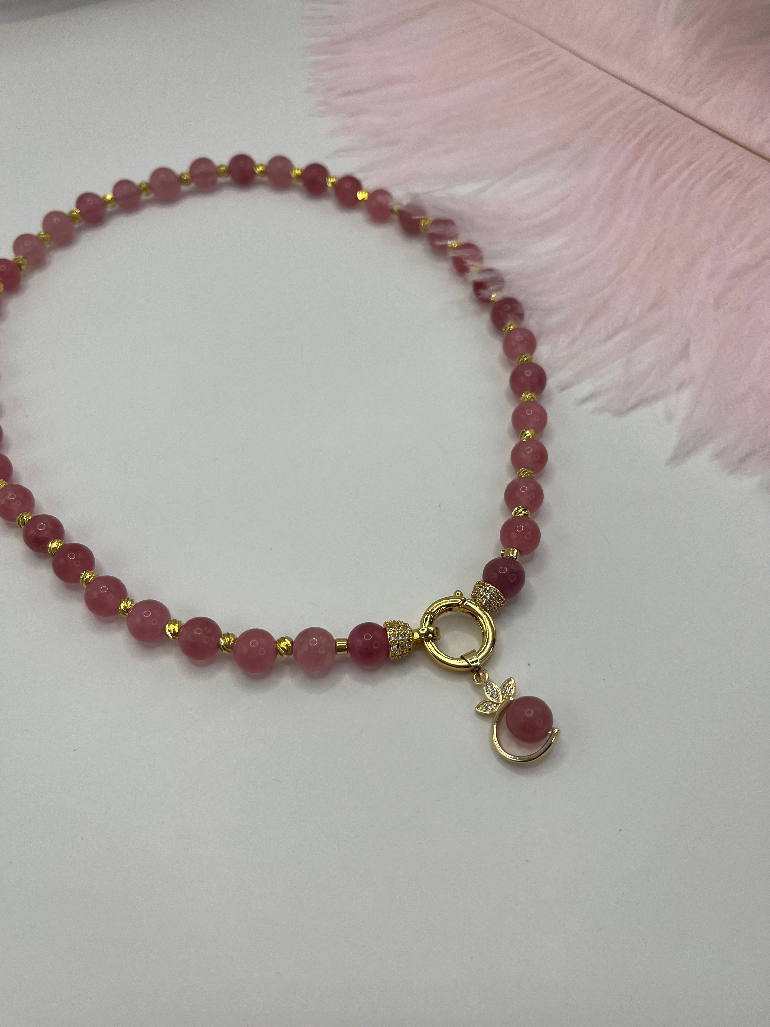 Strawberry Quartz Necklace with pendant: 18K Gold Plated Pendant