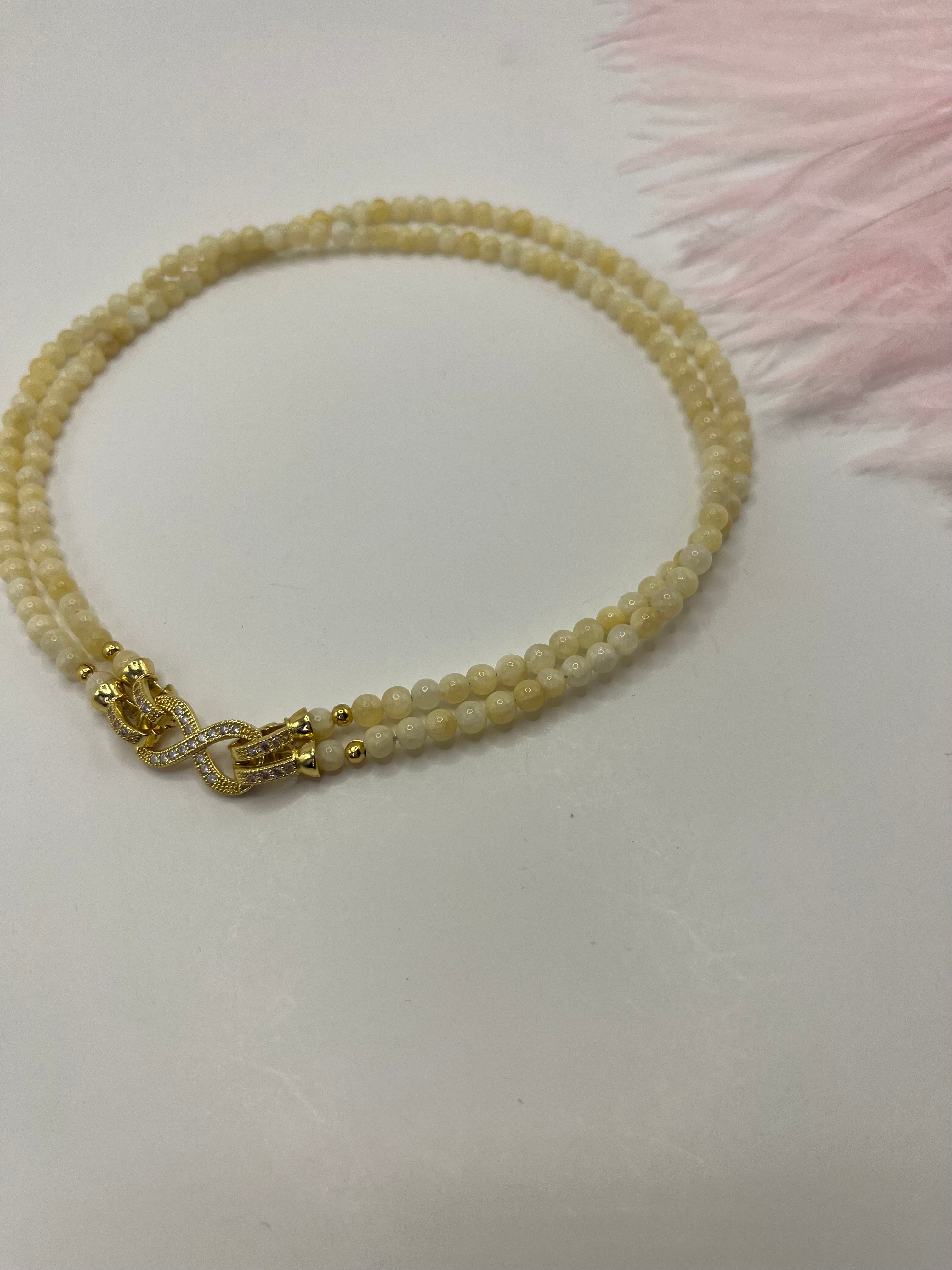 Topaz Jade Choker Necklace : 18K Gold Plated Zirconia Infinity Clasp