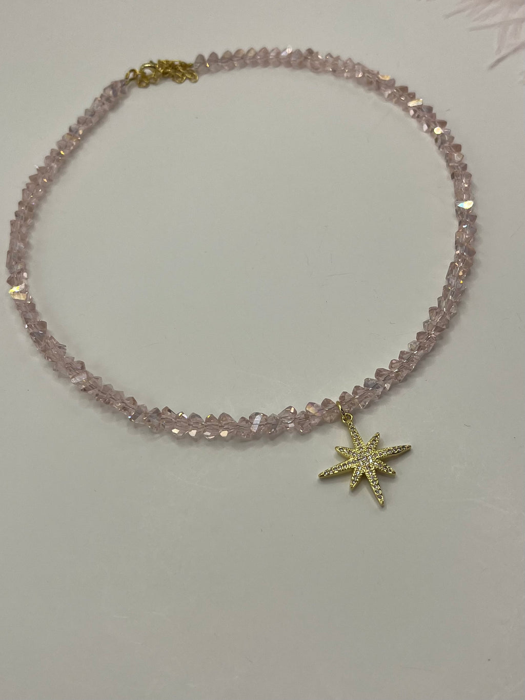 Crystal Glass Bead Choker: 18K Gold Star Pendant