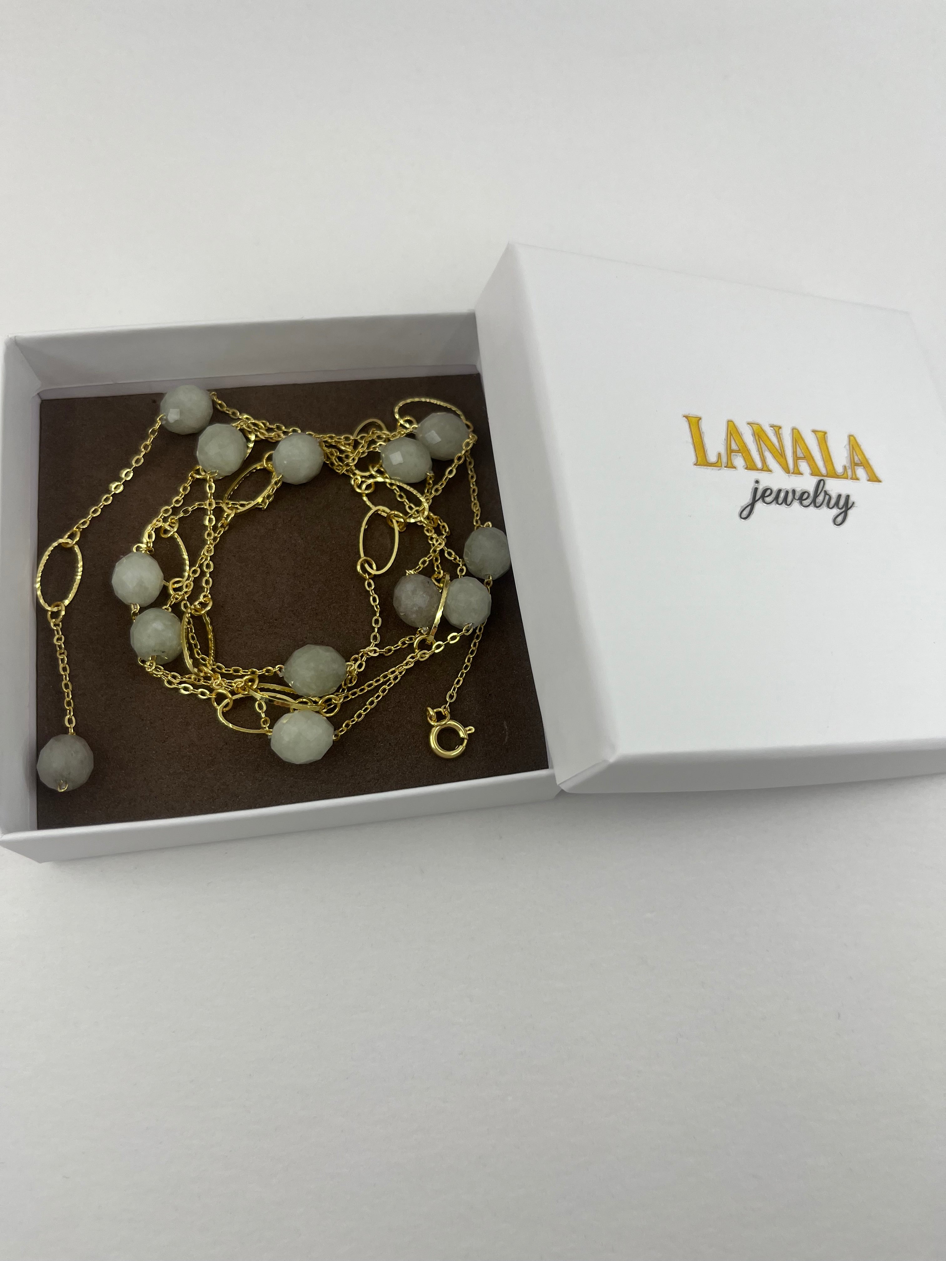 Layered Long Natural Malaysia Jade Necklace with 18K Gold chain