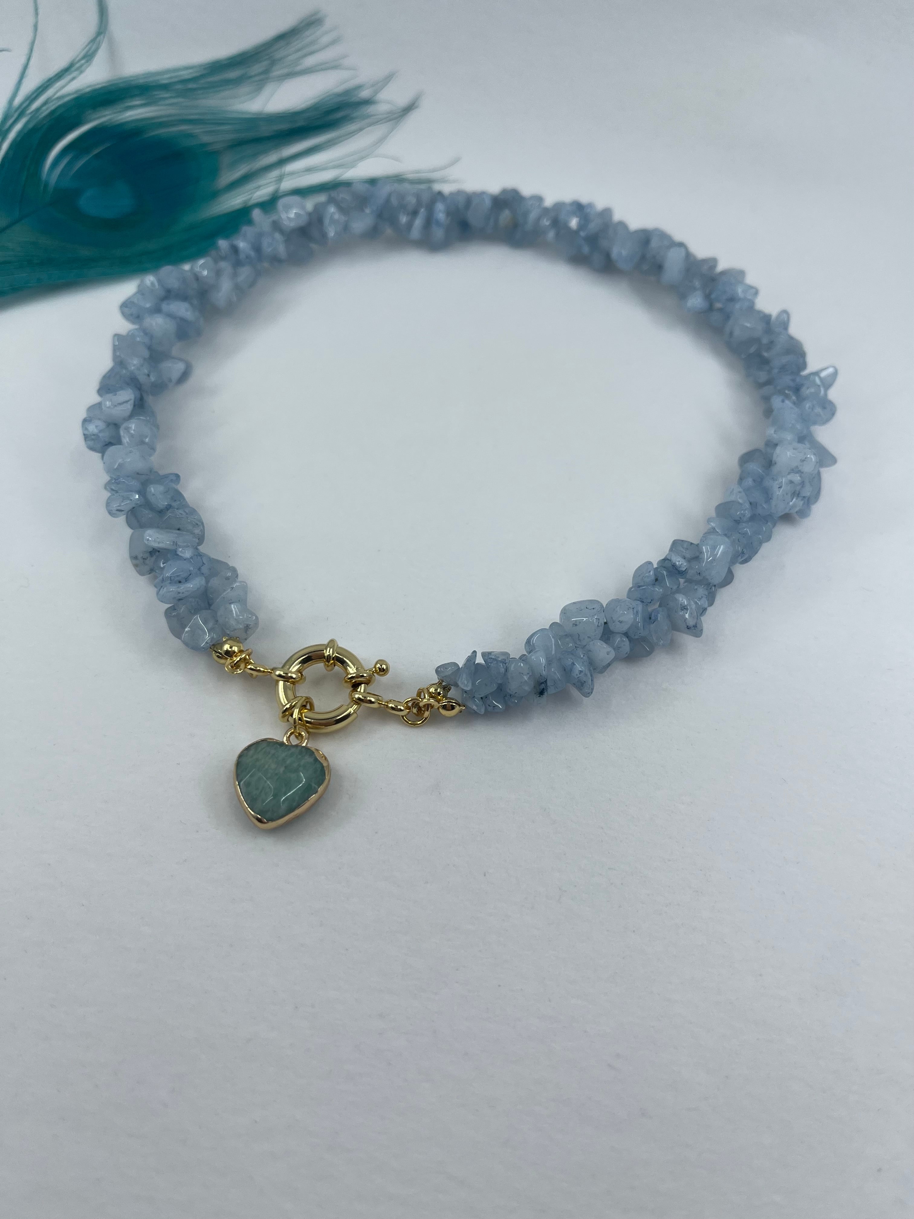 Natural Aquamarine Necklace with Amazonite heart pendant