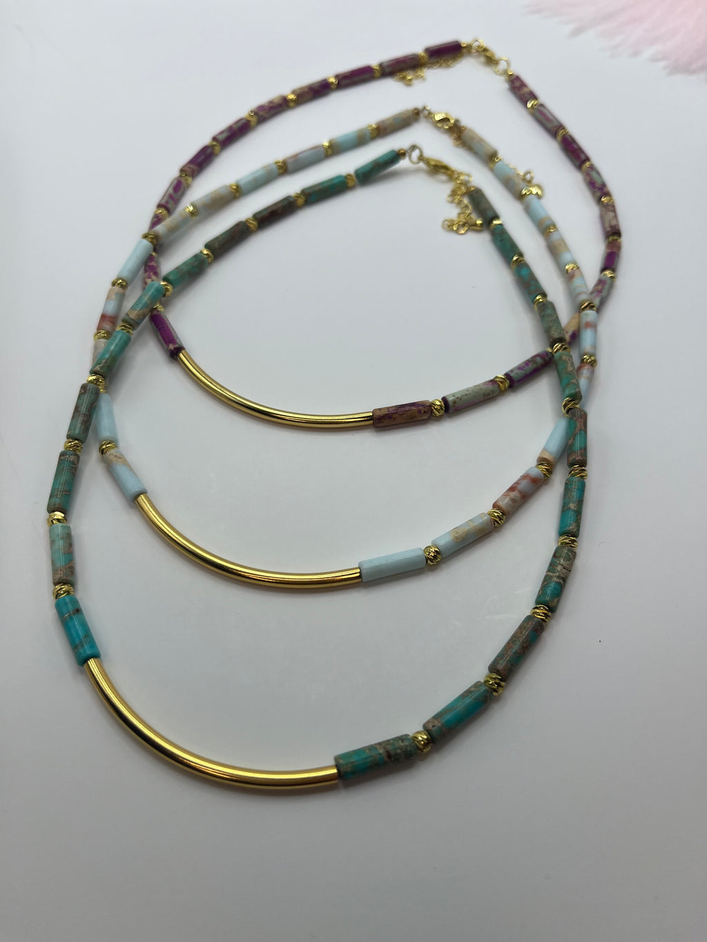 Imperial Jasper Choker: Light Blue, Turquoise, Purple - 14K Gold Plated