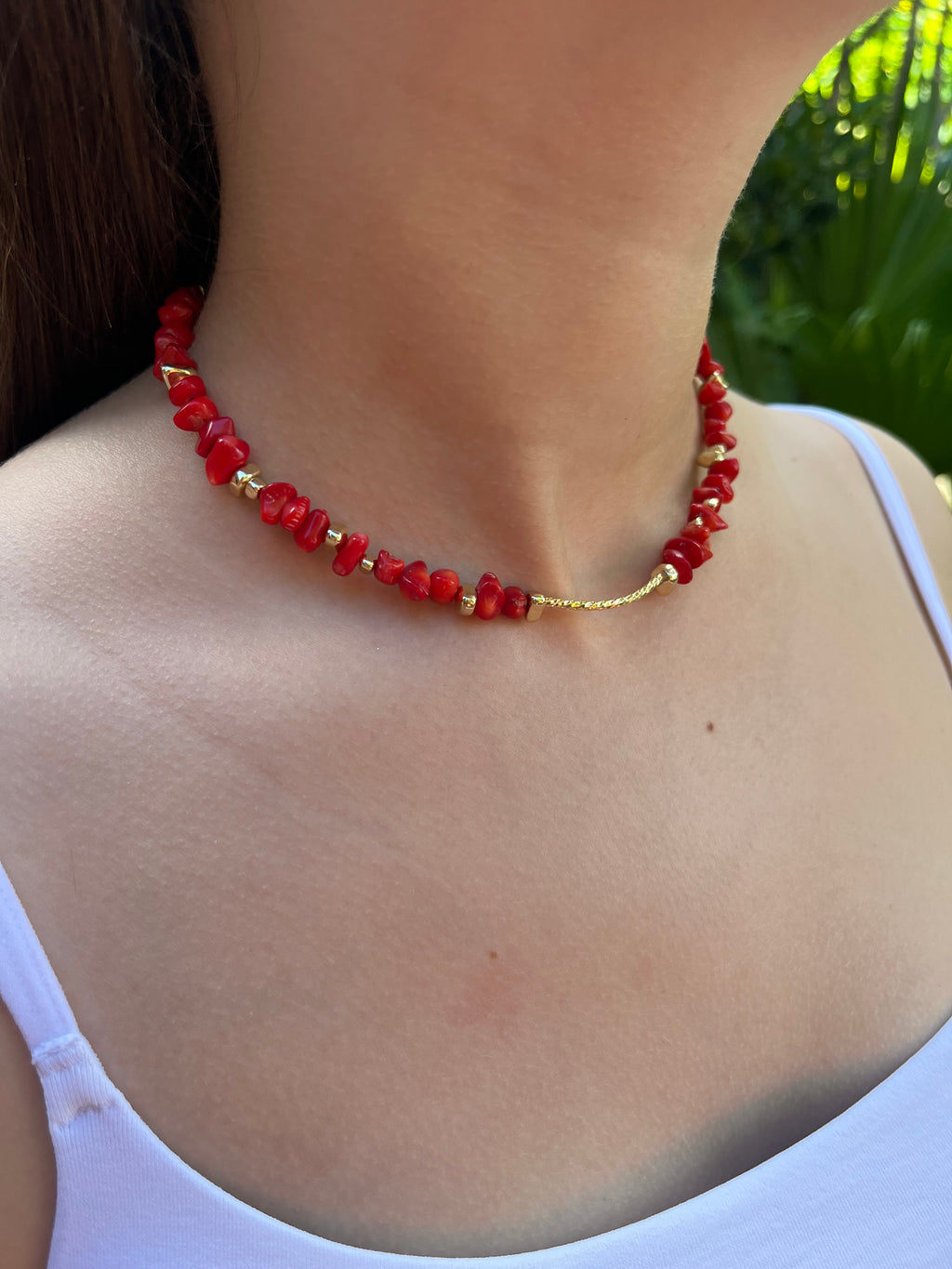 Natural Shell Bead Necklace with 24K Gold-Plated Tube – 4 Colors