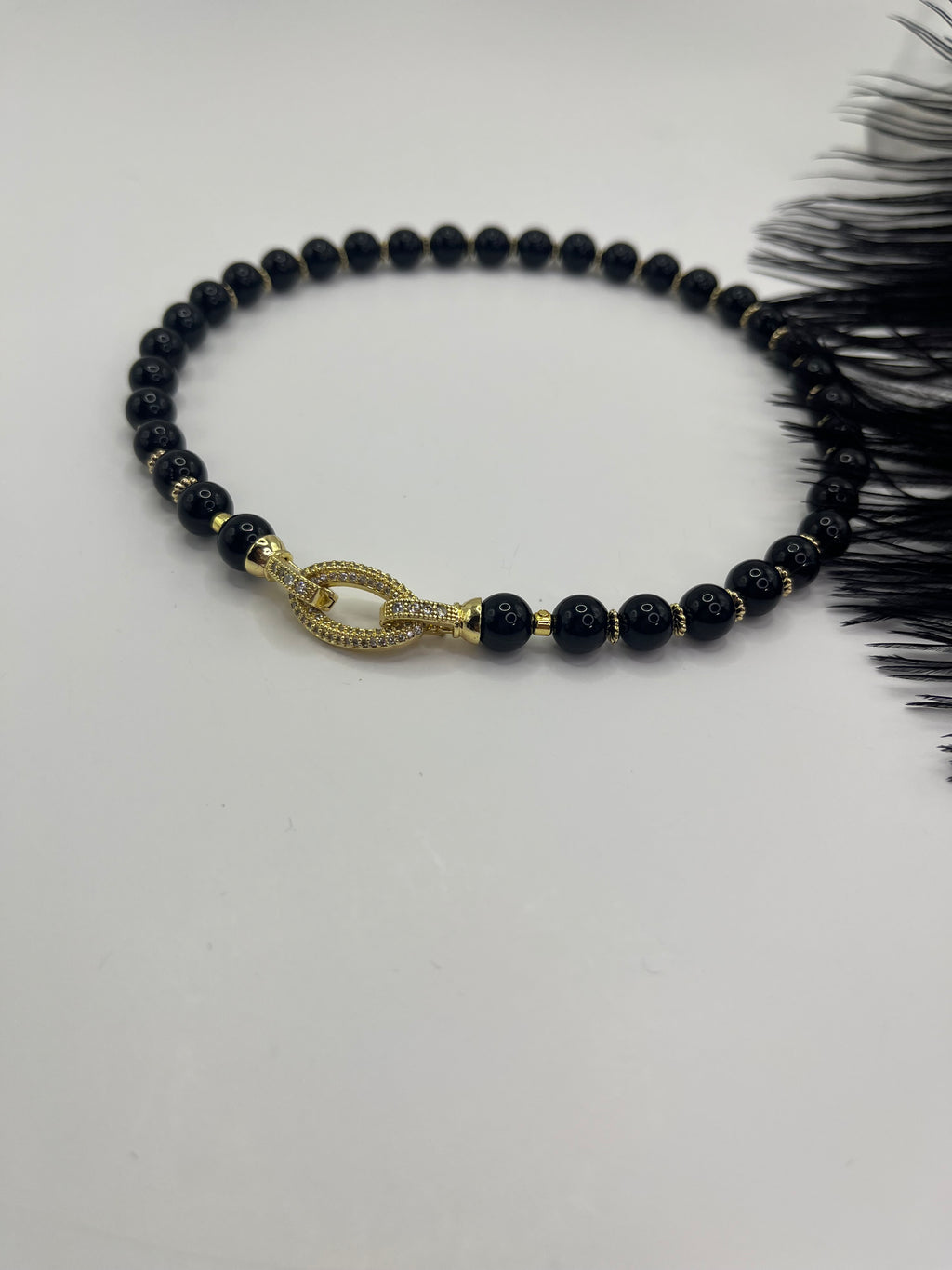 Black Onyx Choker – 18K Gold Plated Zirconia Clasp