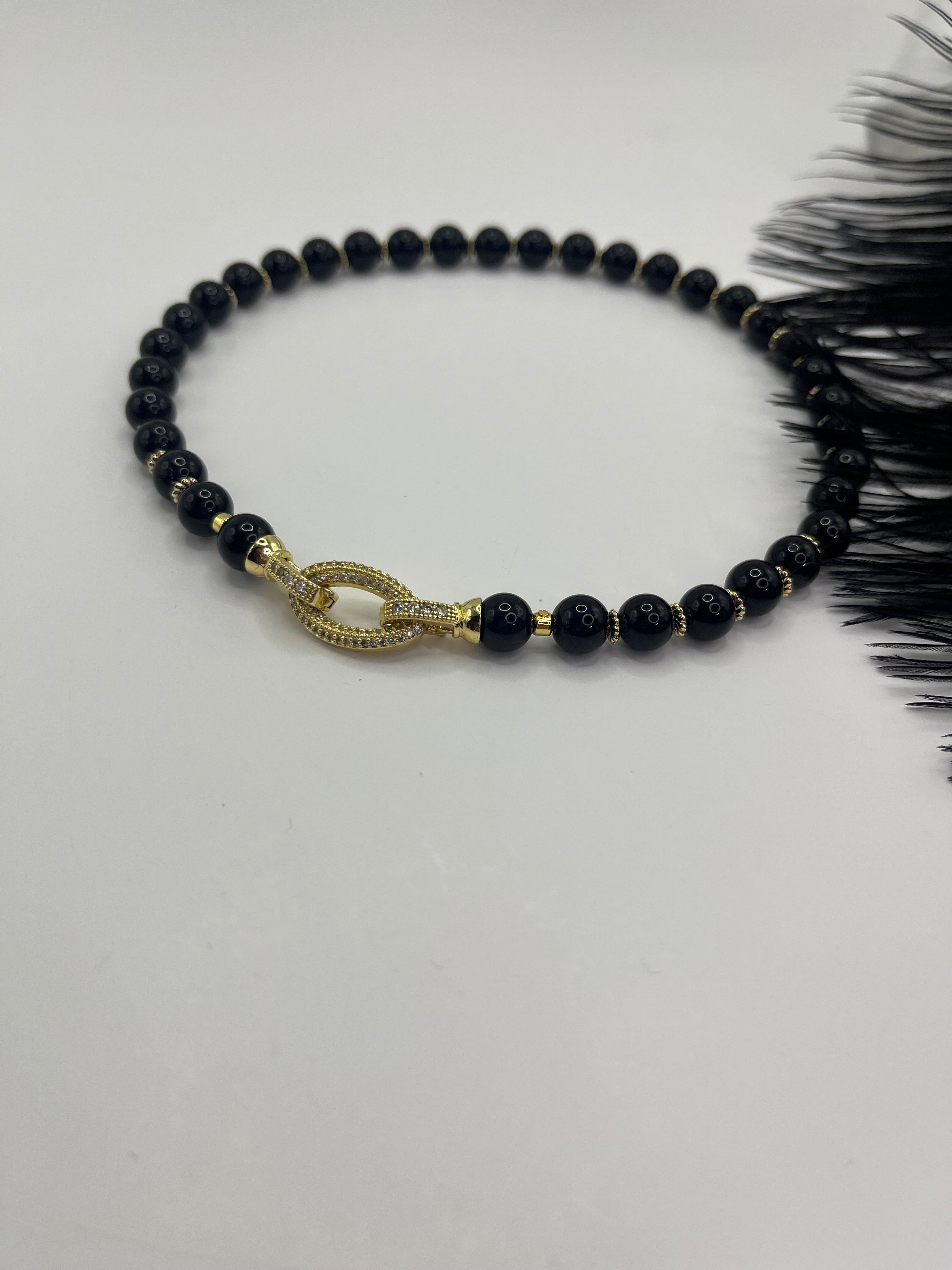 Black Onyx Choker – 18K Gold Plated Zirconia Clasp