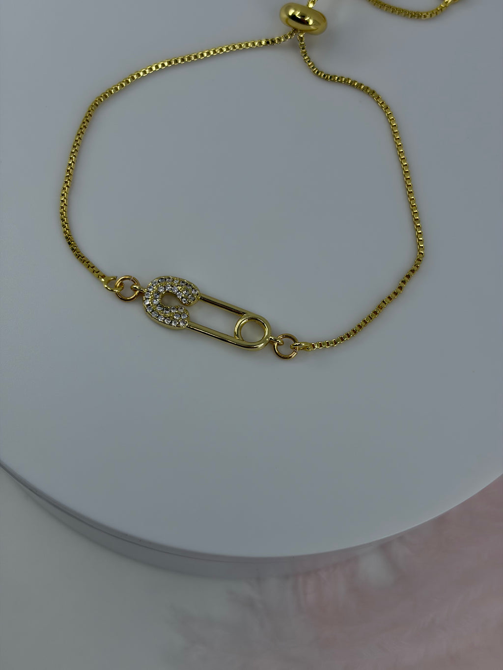 Zirconia safety pin bracelet with slider chain