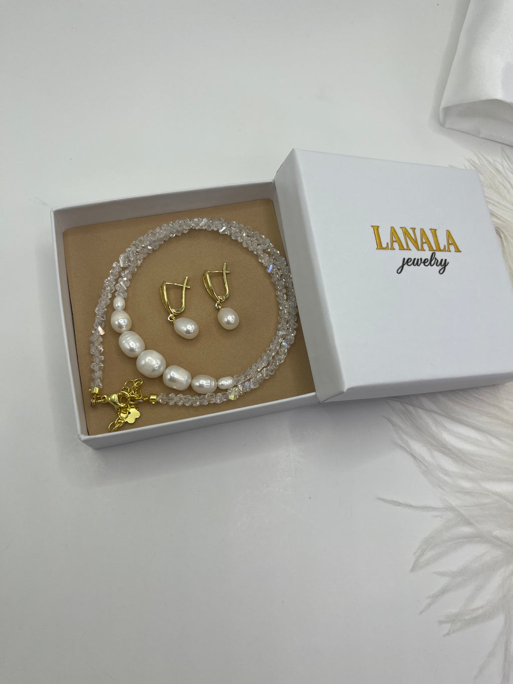 Pearl Choker Necklace with earrings : 18K Gold Plated